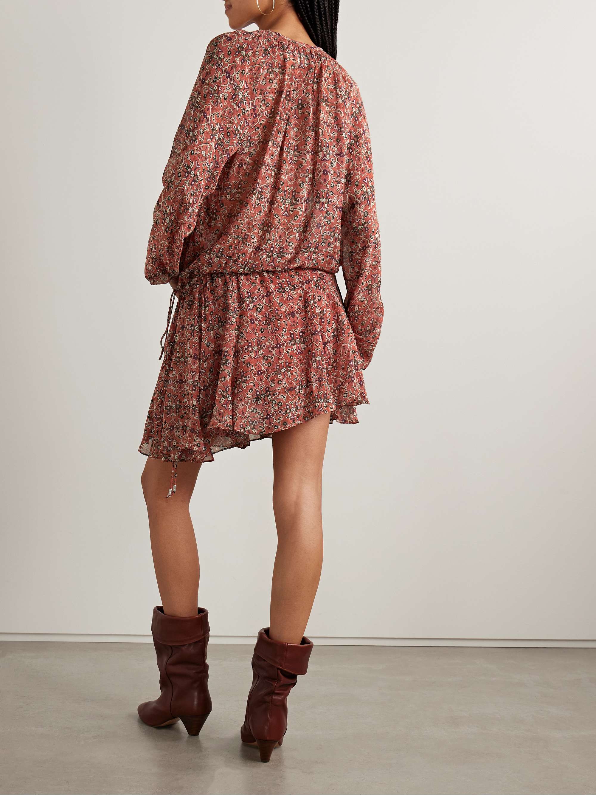 Bess gathered printed georgette mini dress view