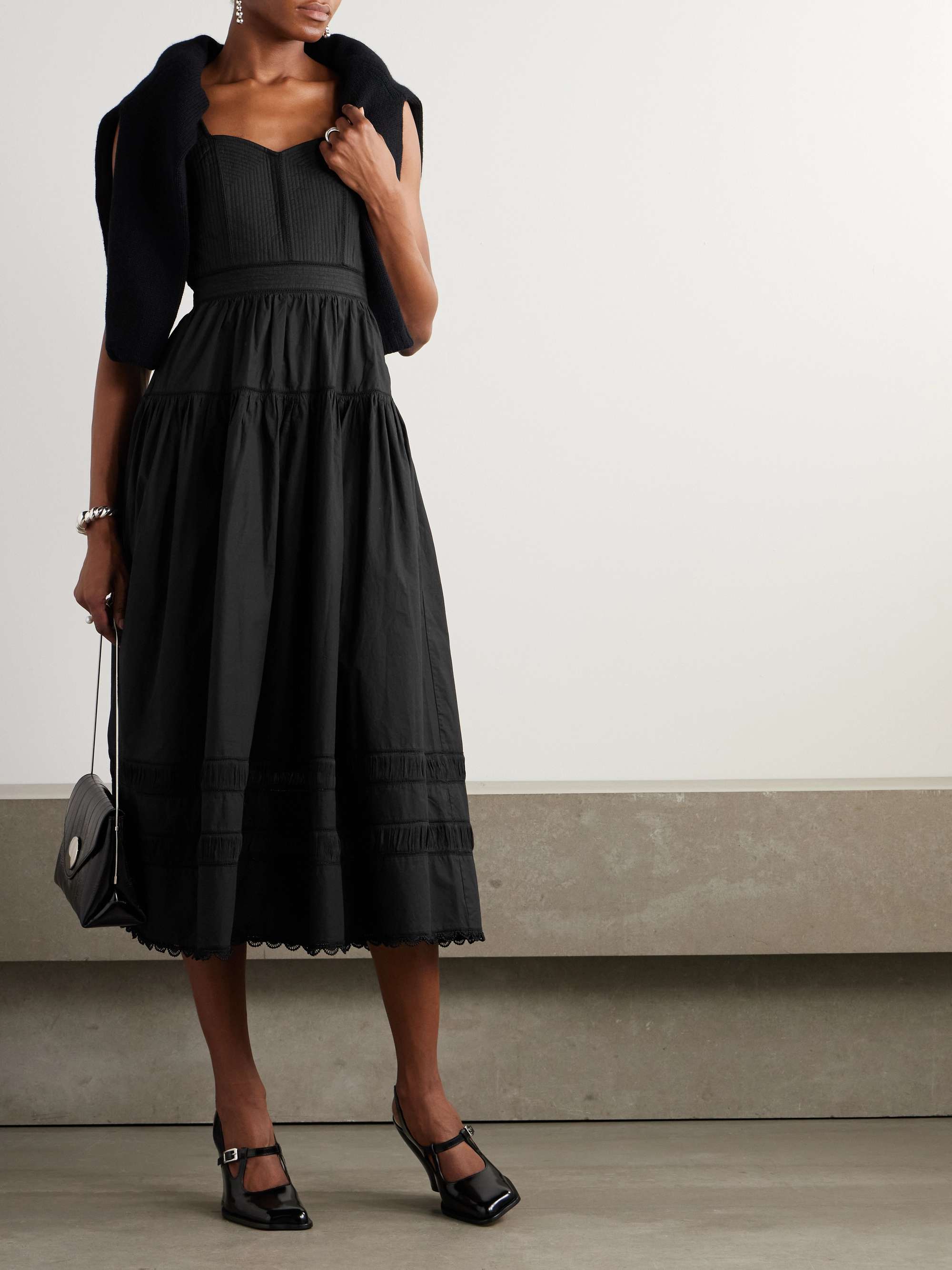 Isadora tiered lace-trimmed cotton-poplin midi dress view