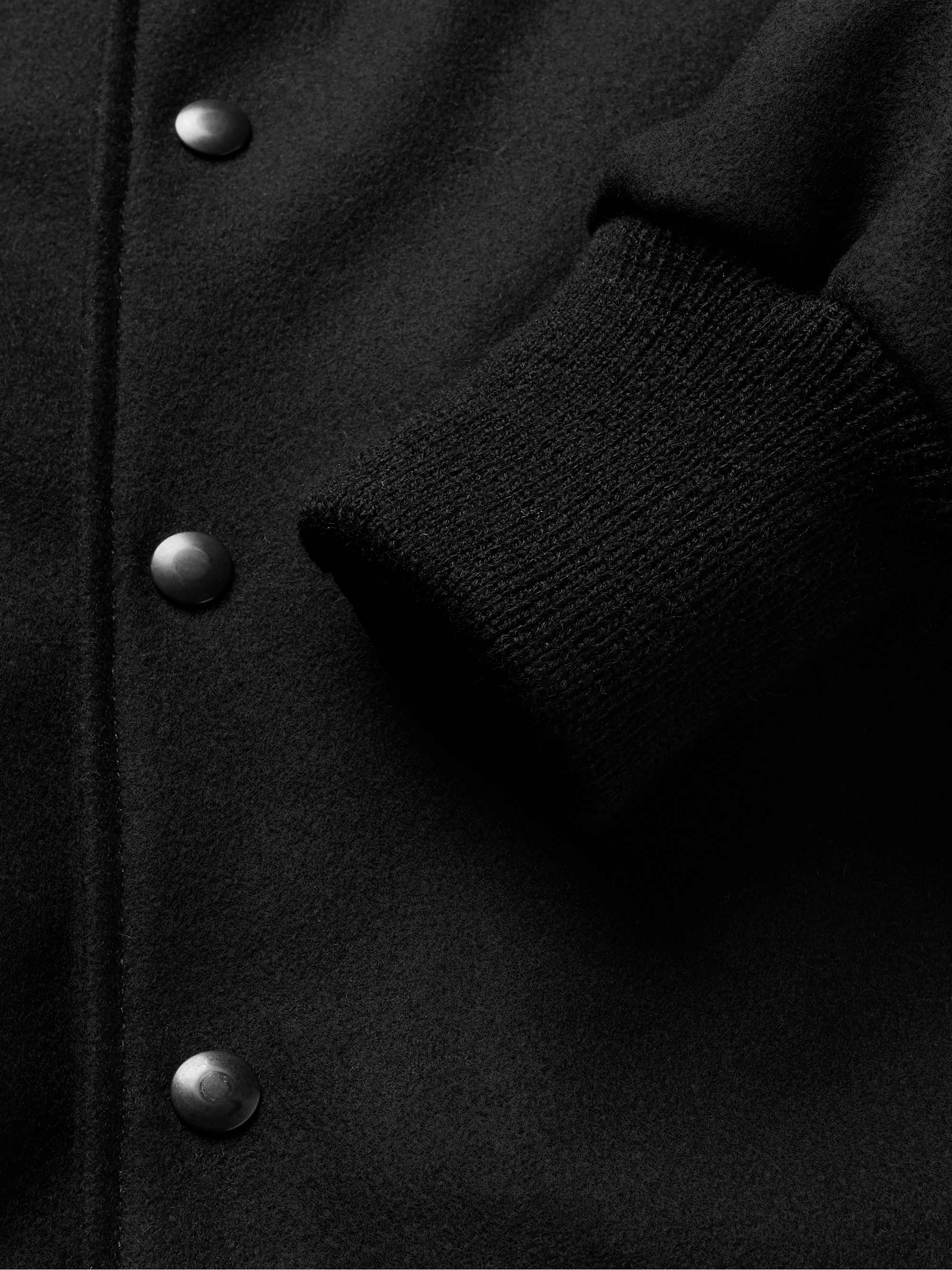 Hayes Leather-Panelled Melton Virgin Wool-Blend Varsity Jacket view