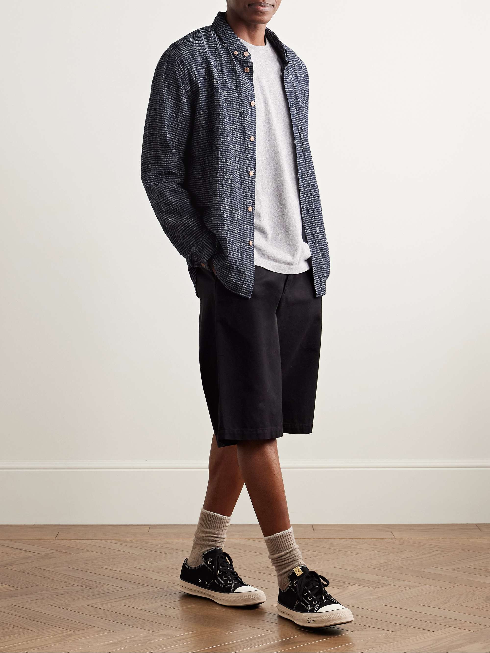 Button-Down Collar Striped Cotton and Linen-Blend Seersucker Shirt view