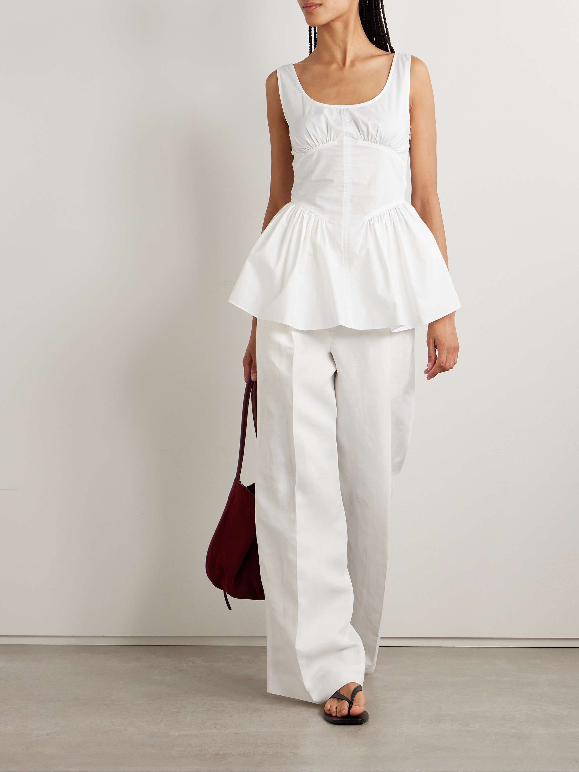Bader gathered stretch-cotton poplin peplum top view