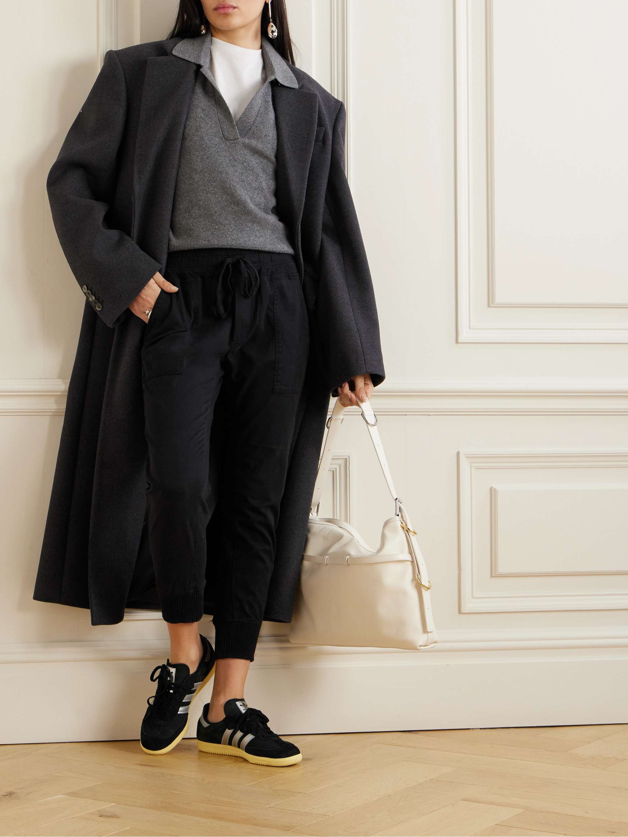 Jersey-trimmed cotton-gabardine track pants view