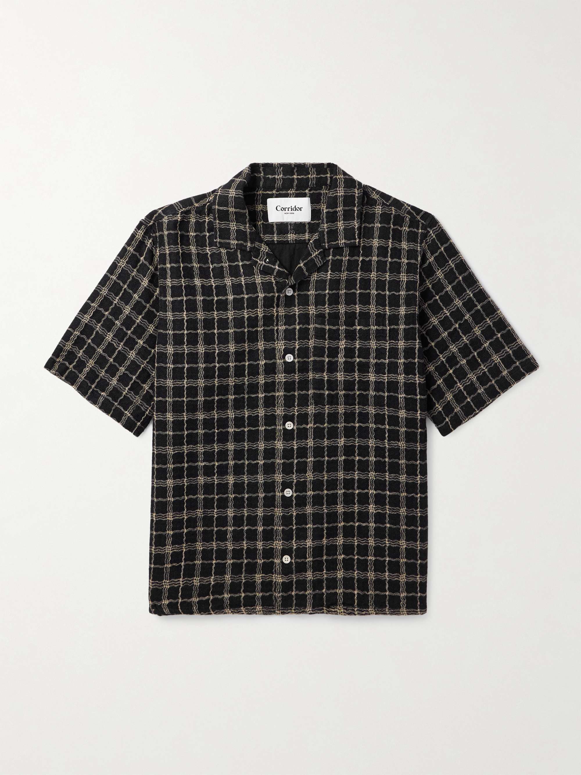 Camp-Collar Checked Cotton and Linen-Blend Gauze Shirt view