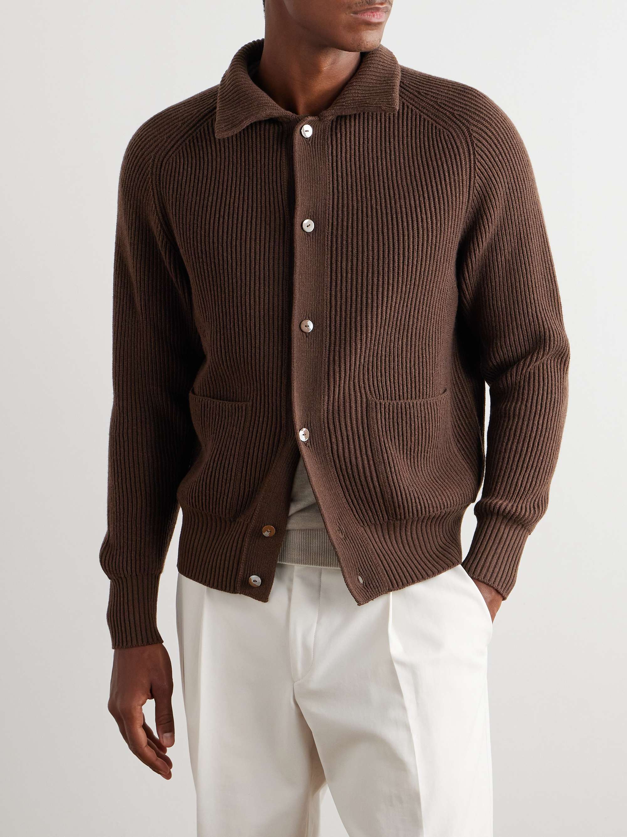 Slim-Fit Ribbed Cashmere Cardigan view