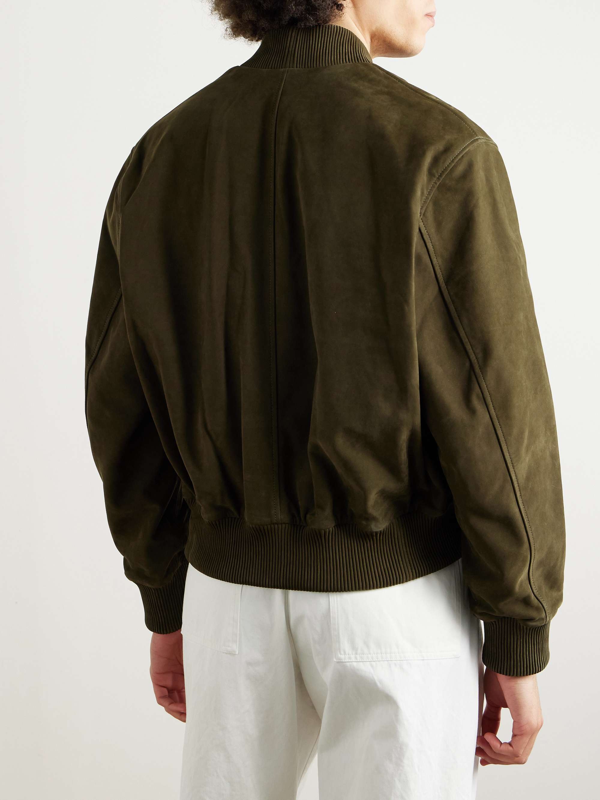 Logo-Embossed Suede Bomber Jacket view