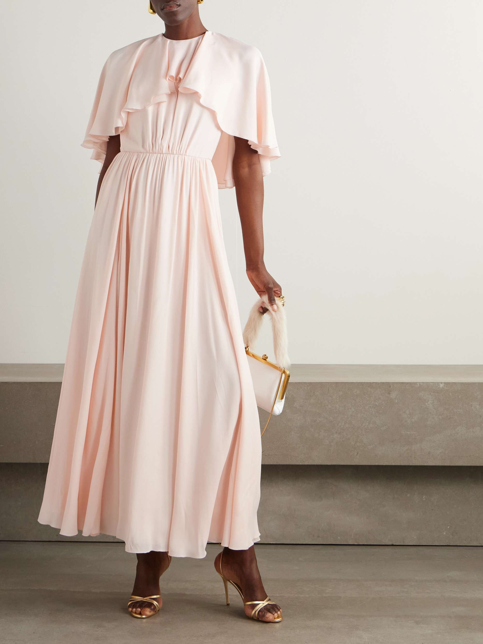 Cape-effect pleated crepe midi dress view