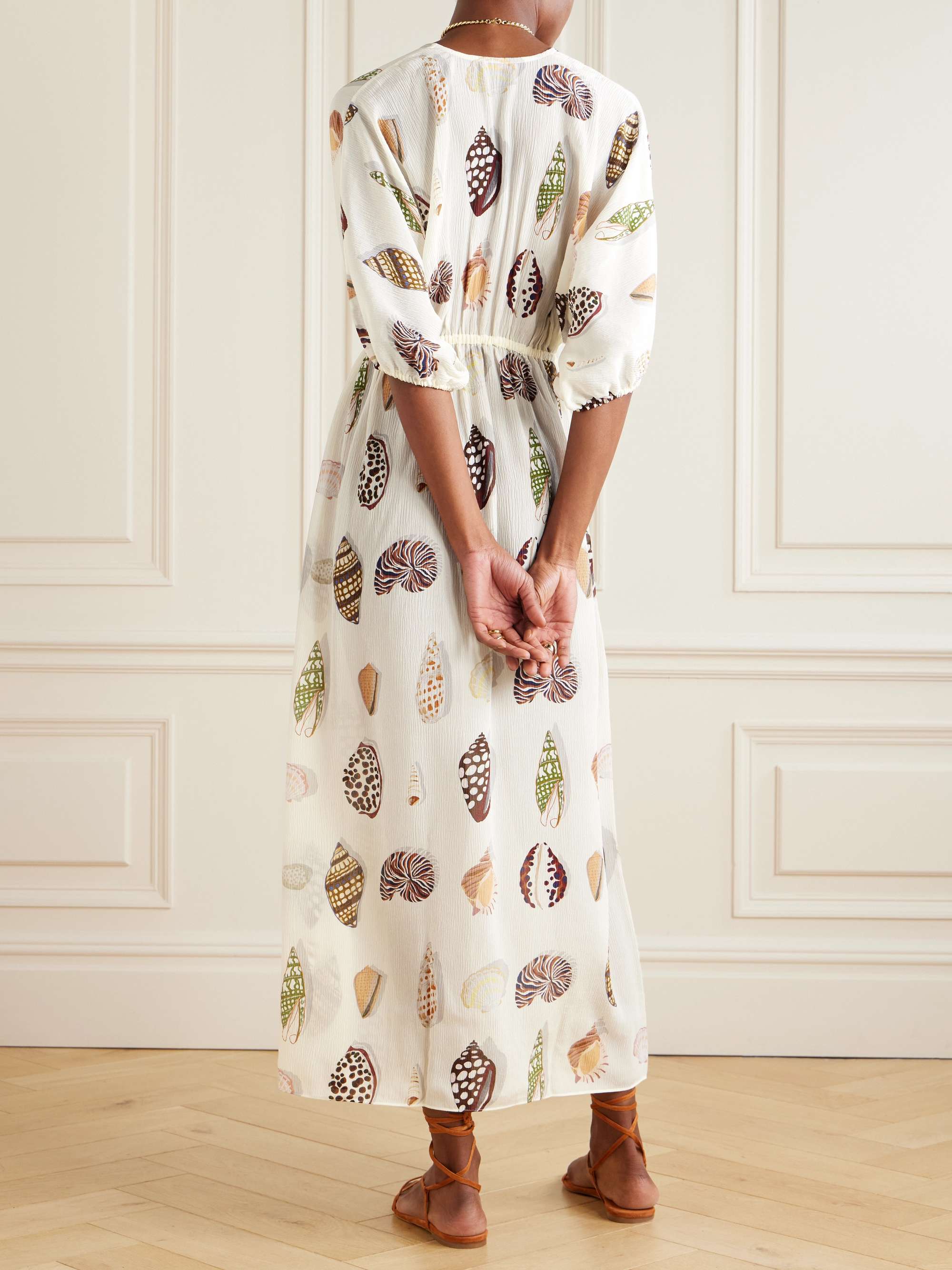 Grain de Café gathered printed silk-crepon maxi dress view