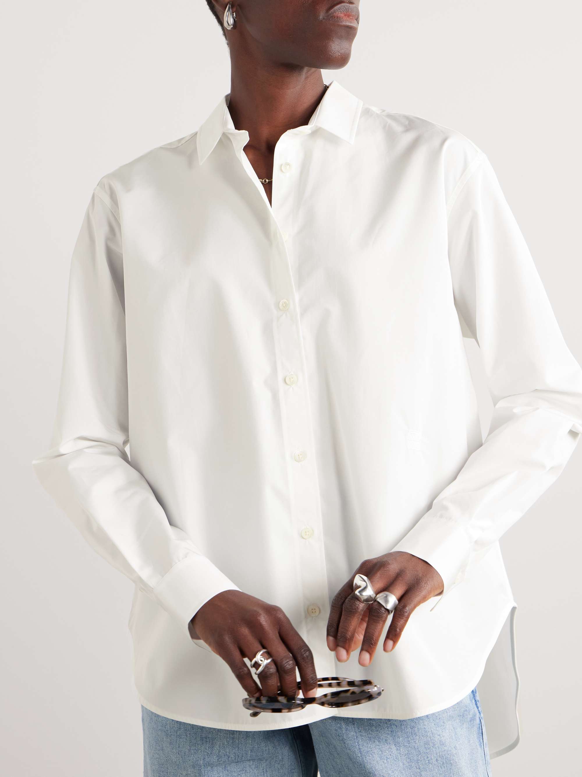 Oversized embroidered organic cotton-poplin shirt view