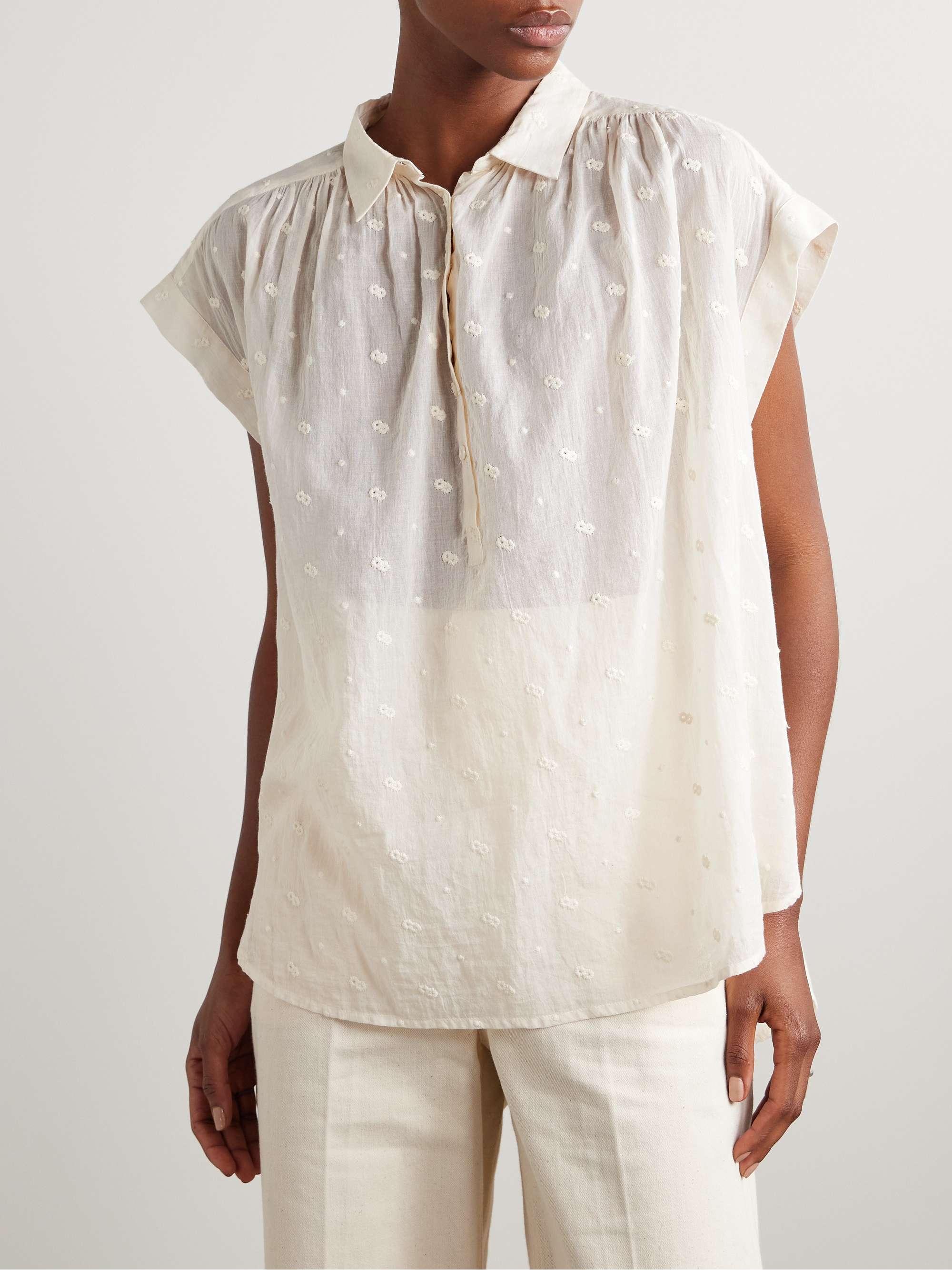 Normandy embroidered cotton-voile blouse view