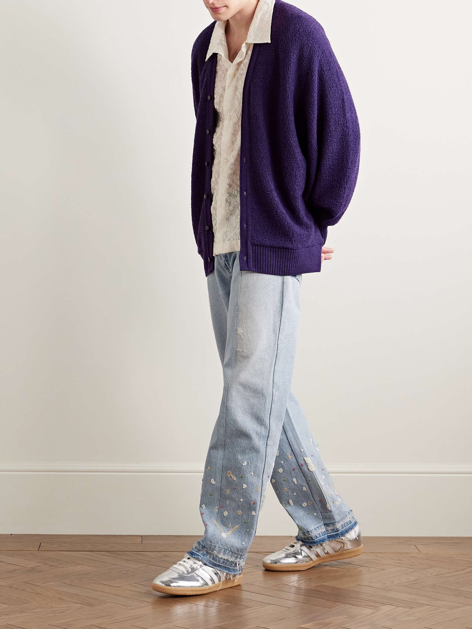 Straight-Leg Upcycled Frayed Embellished Panelled Jeans view