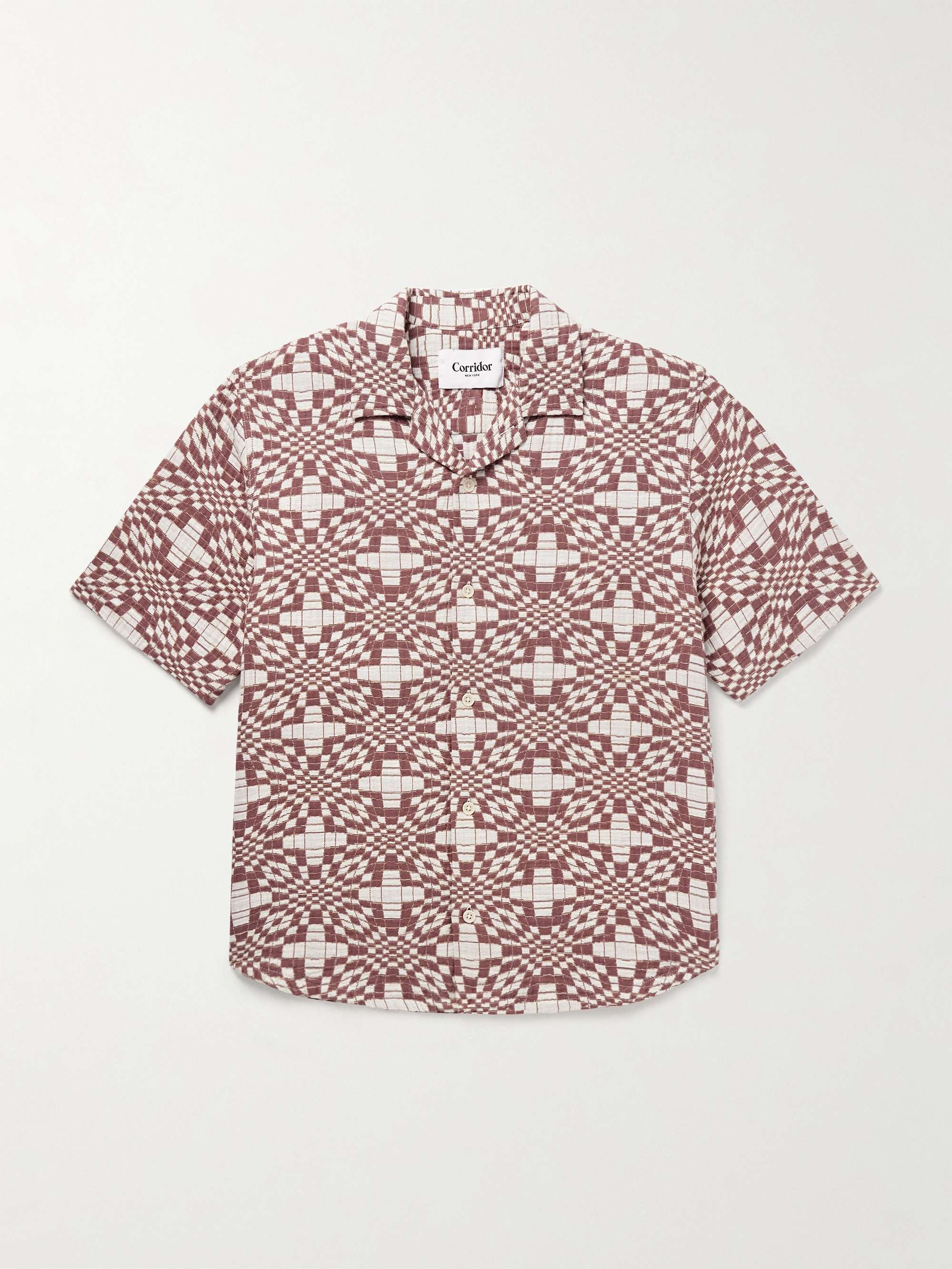 Wavy Optic Convertible-Collar Cotton-Jacquard Shirt view