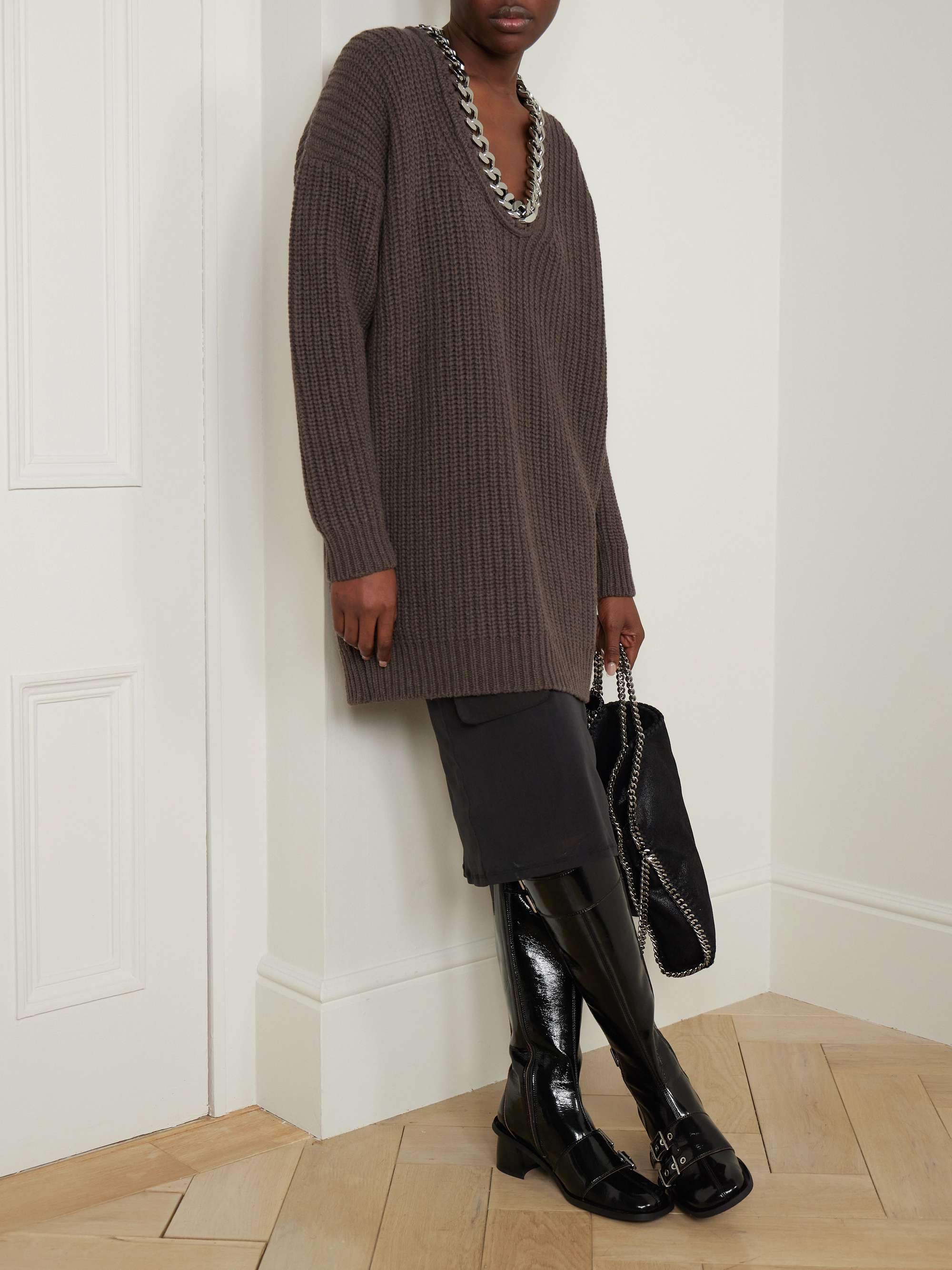 Falabella oversized chain-embellished wool sweater view