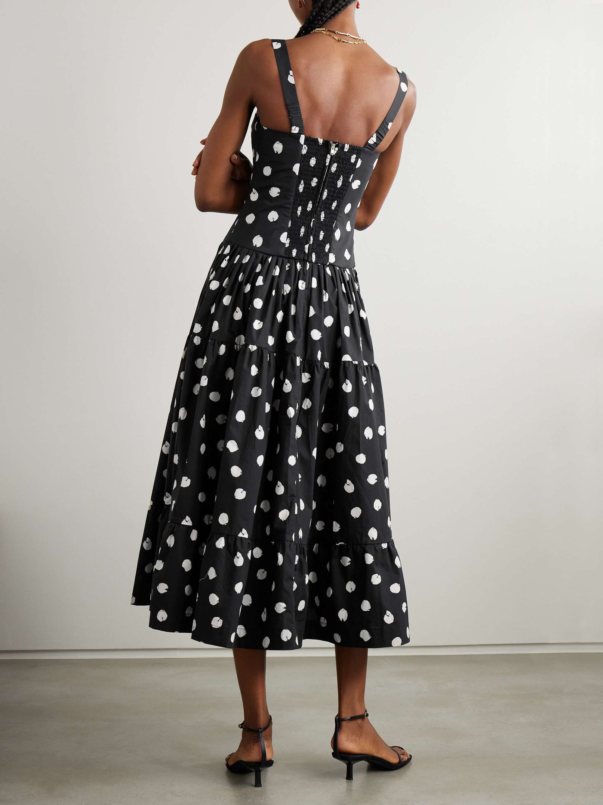 Santiago smocked tiered polka-dot cotton-poplin midi dress view
