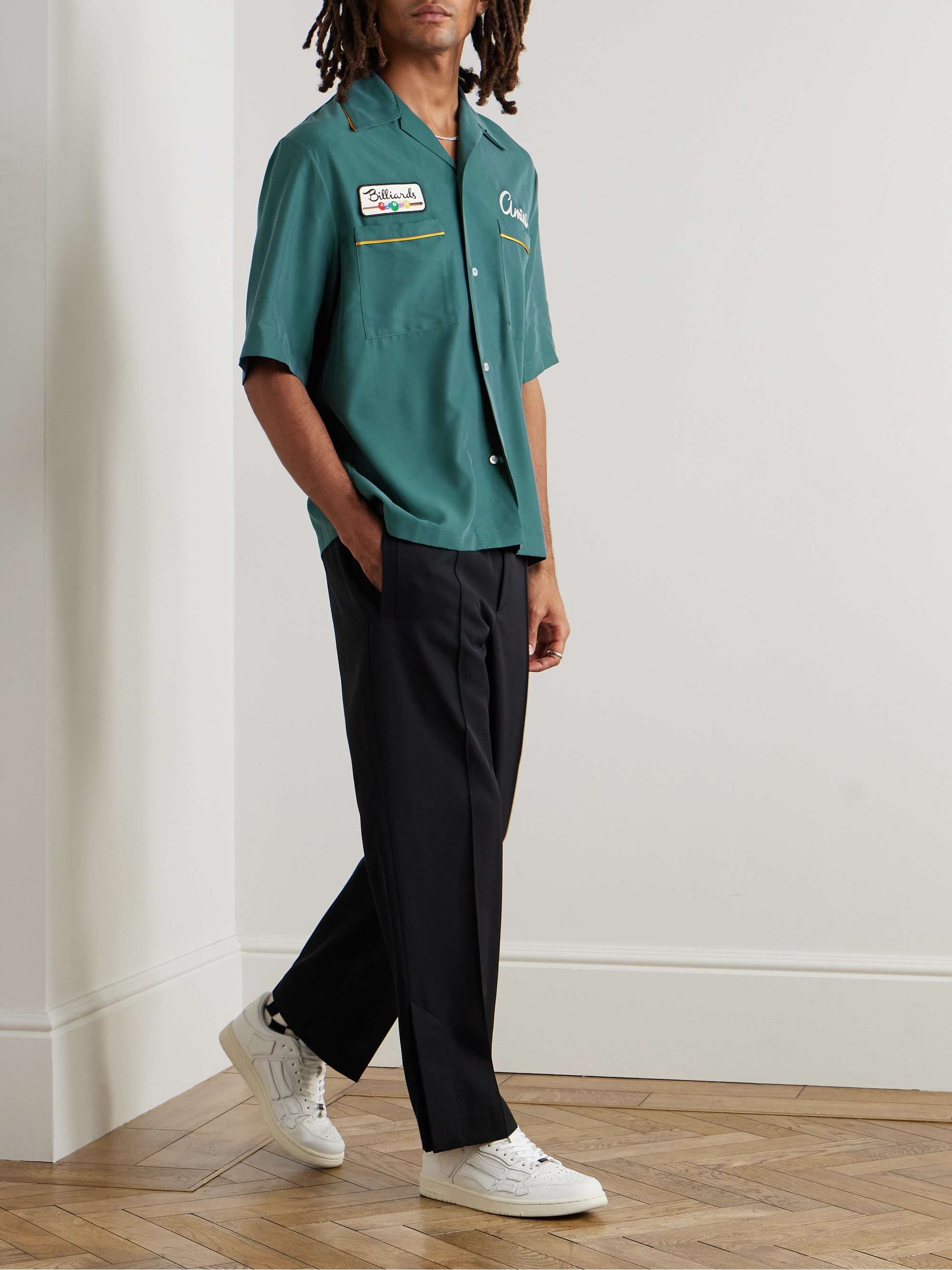 Camp-Collar Logo-Embroidered Modal-Satin Shirt view