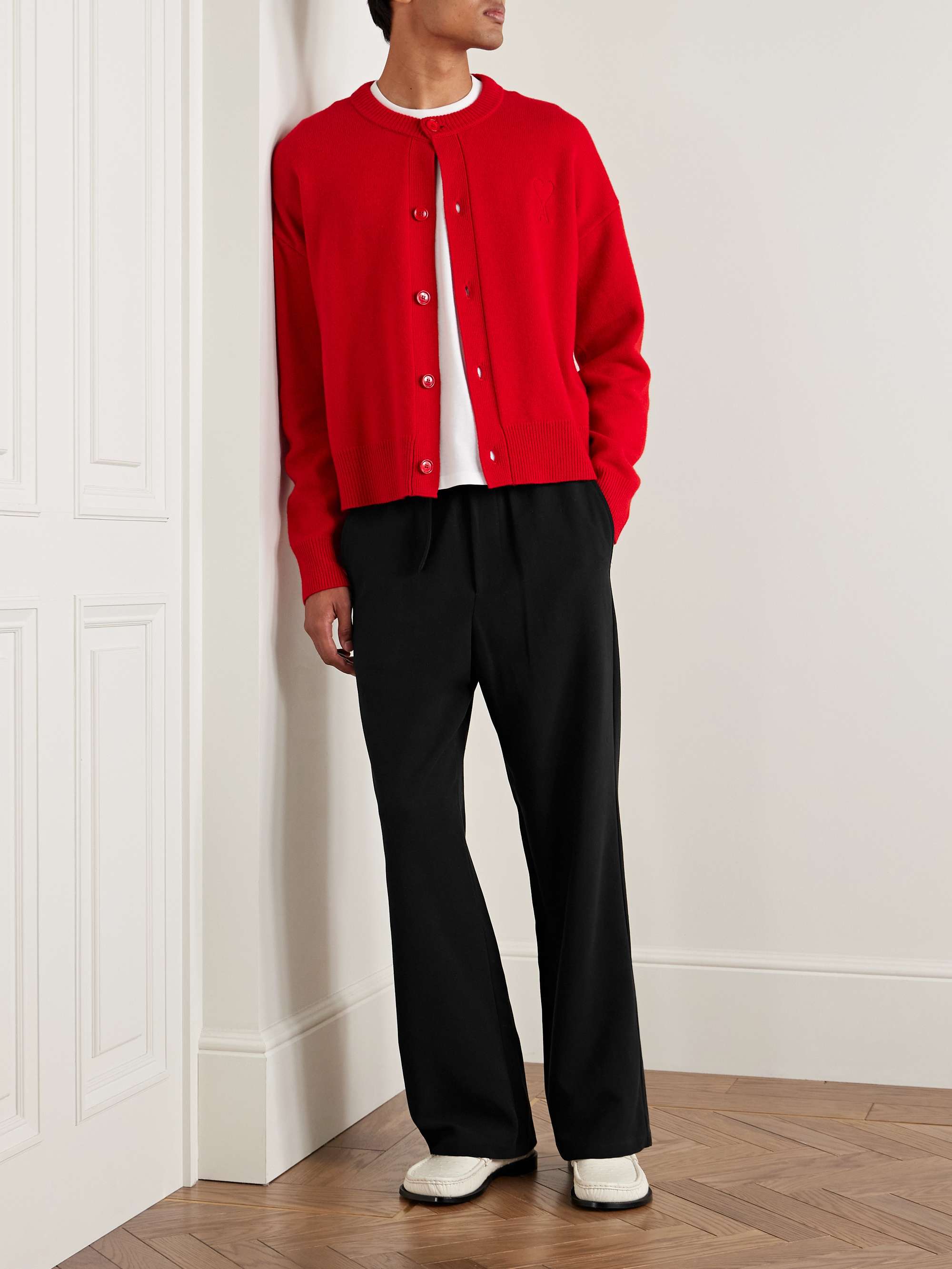 Flared Belted Cotton-Twill Trousers view