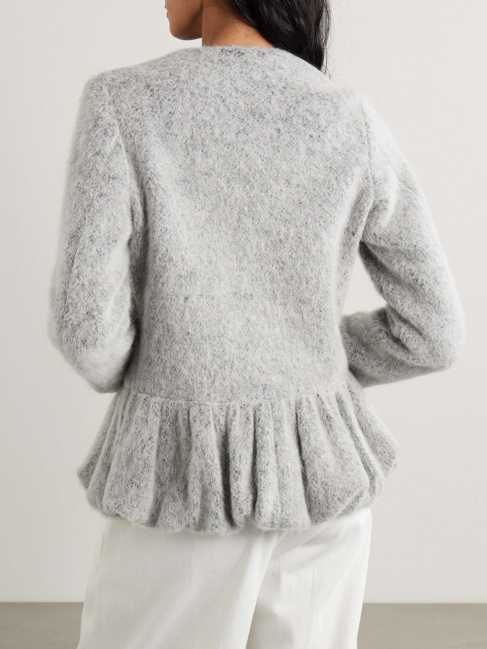 Ruffled brushed-knit peplum cardigan view