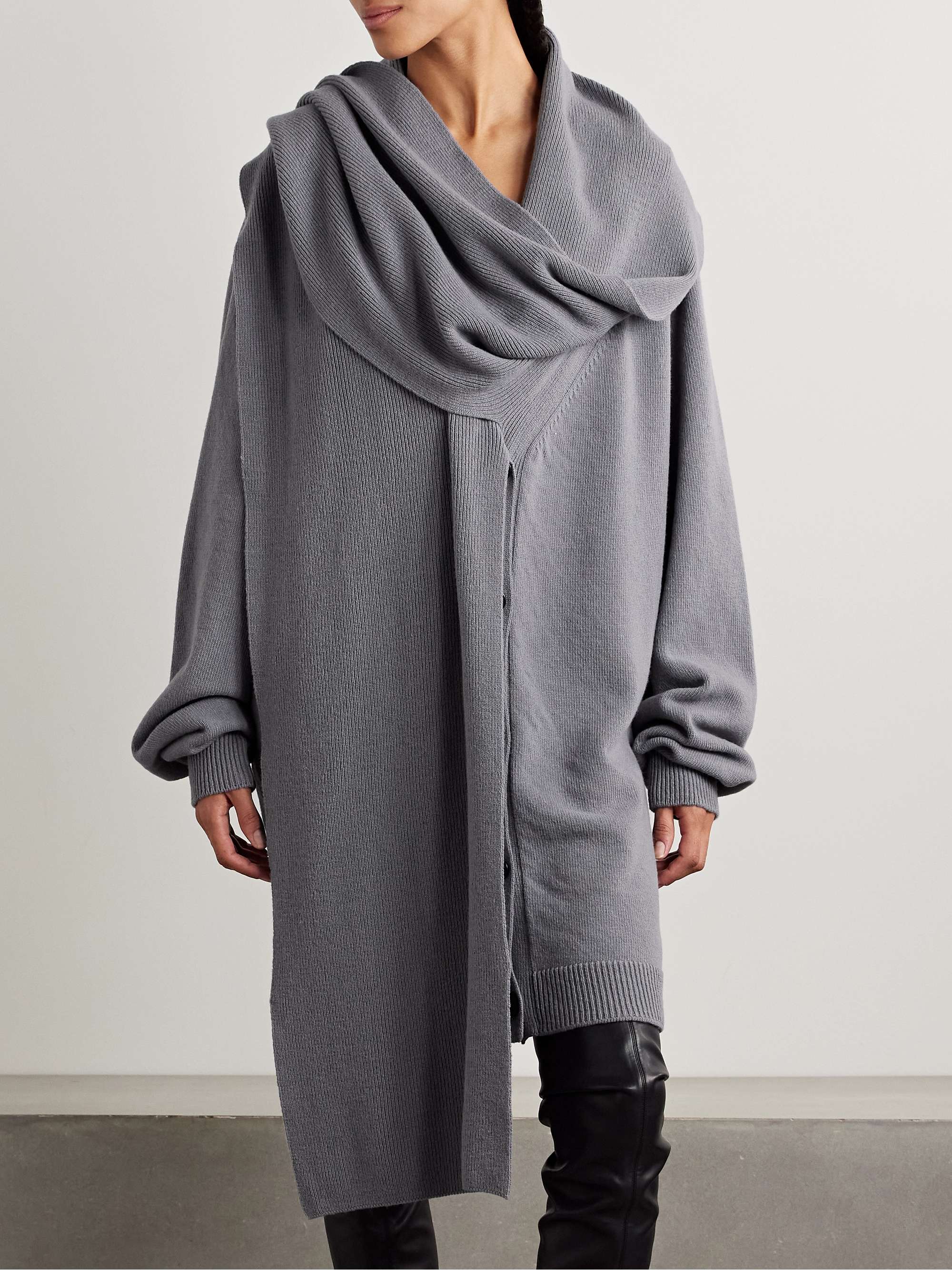 Oversized scarf-detailed gathered wool cardigan view