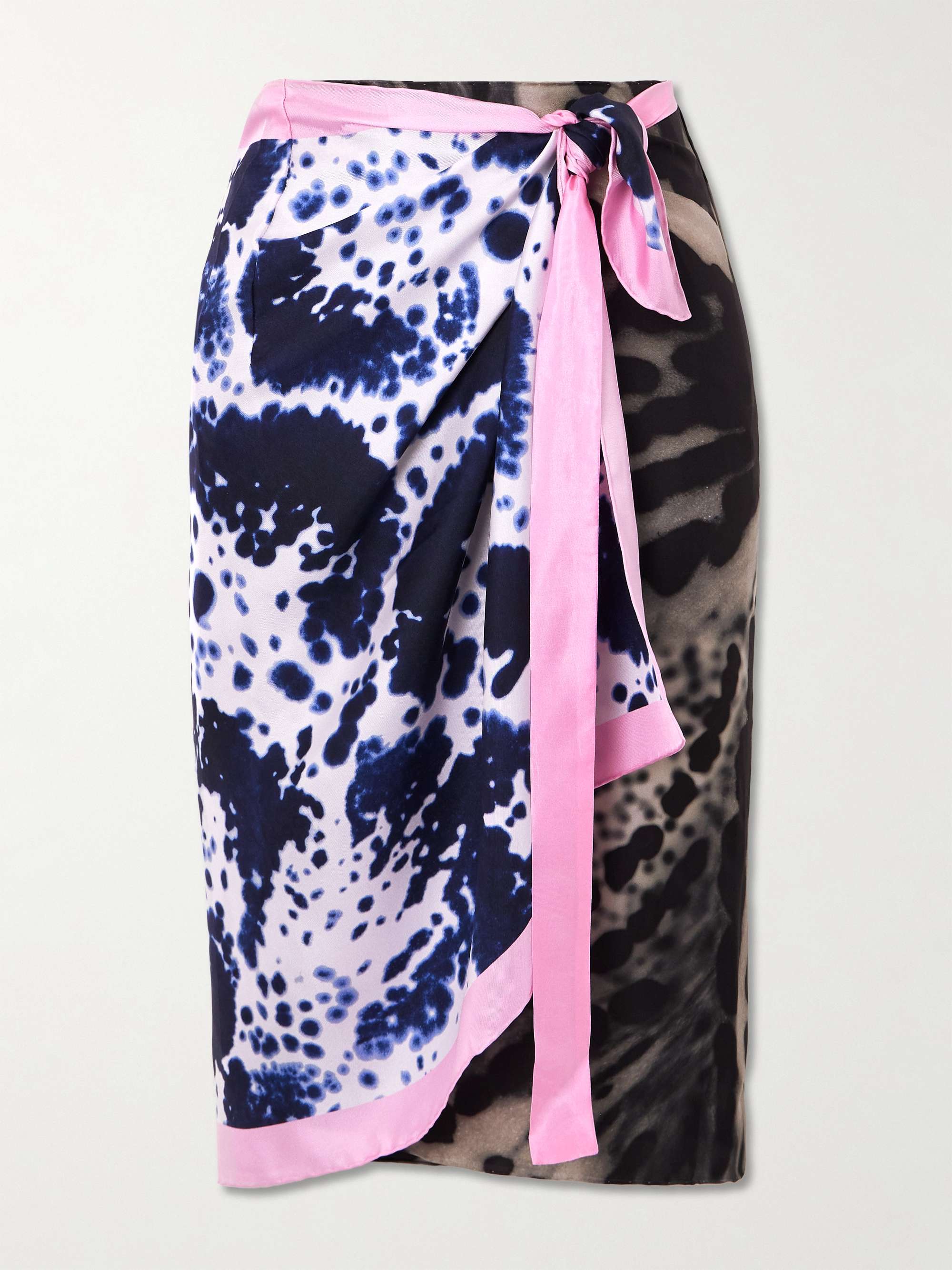 Paneled printed silk-twill midi wrap skirt view
