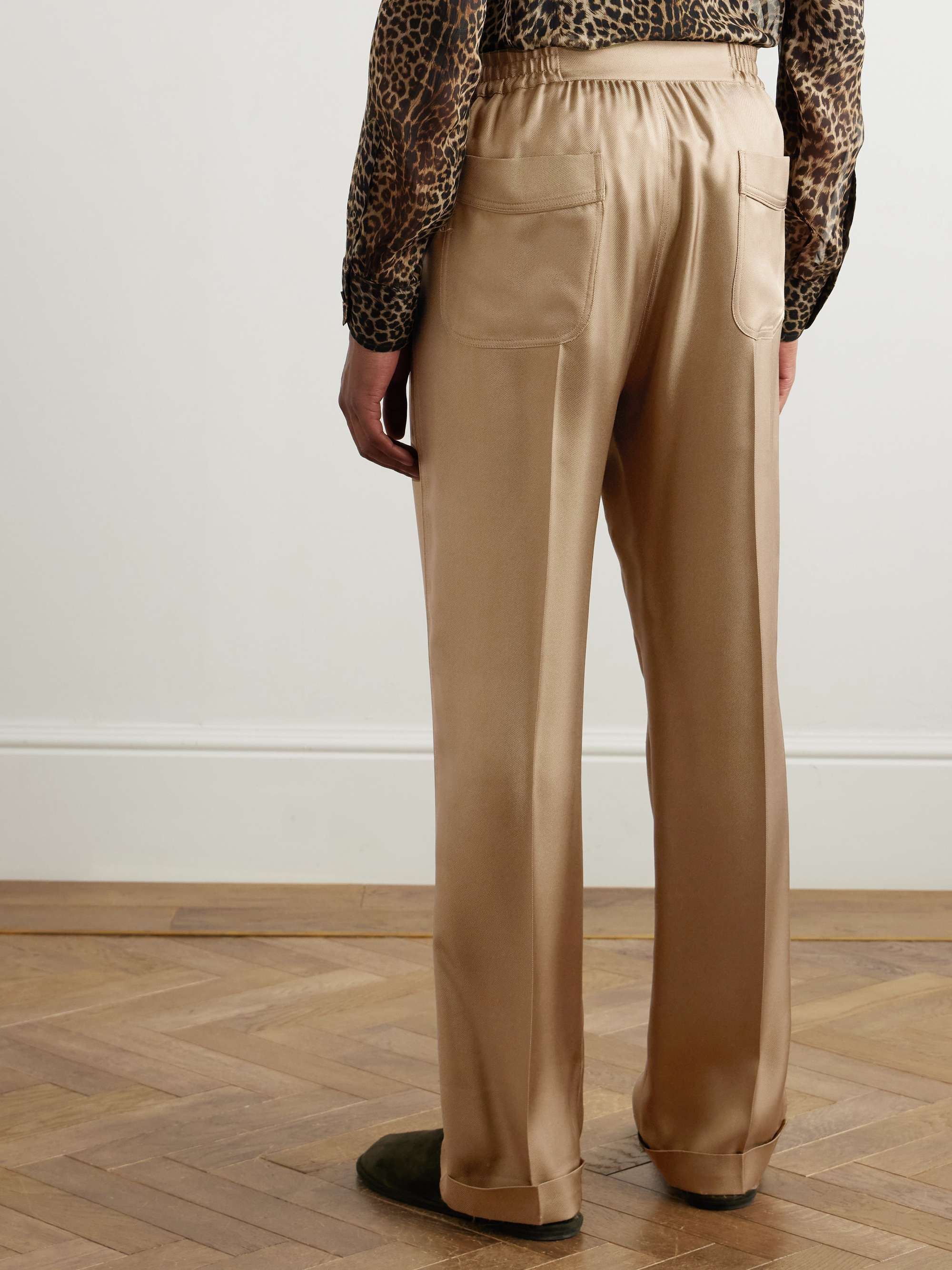 Straight-Leg Pleated Silk-Twill Trousers view