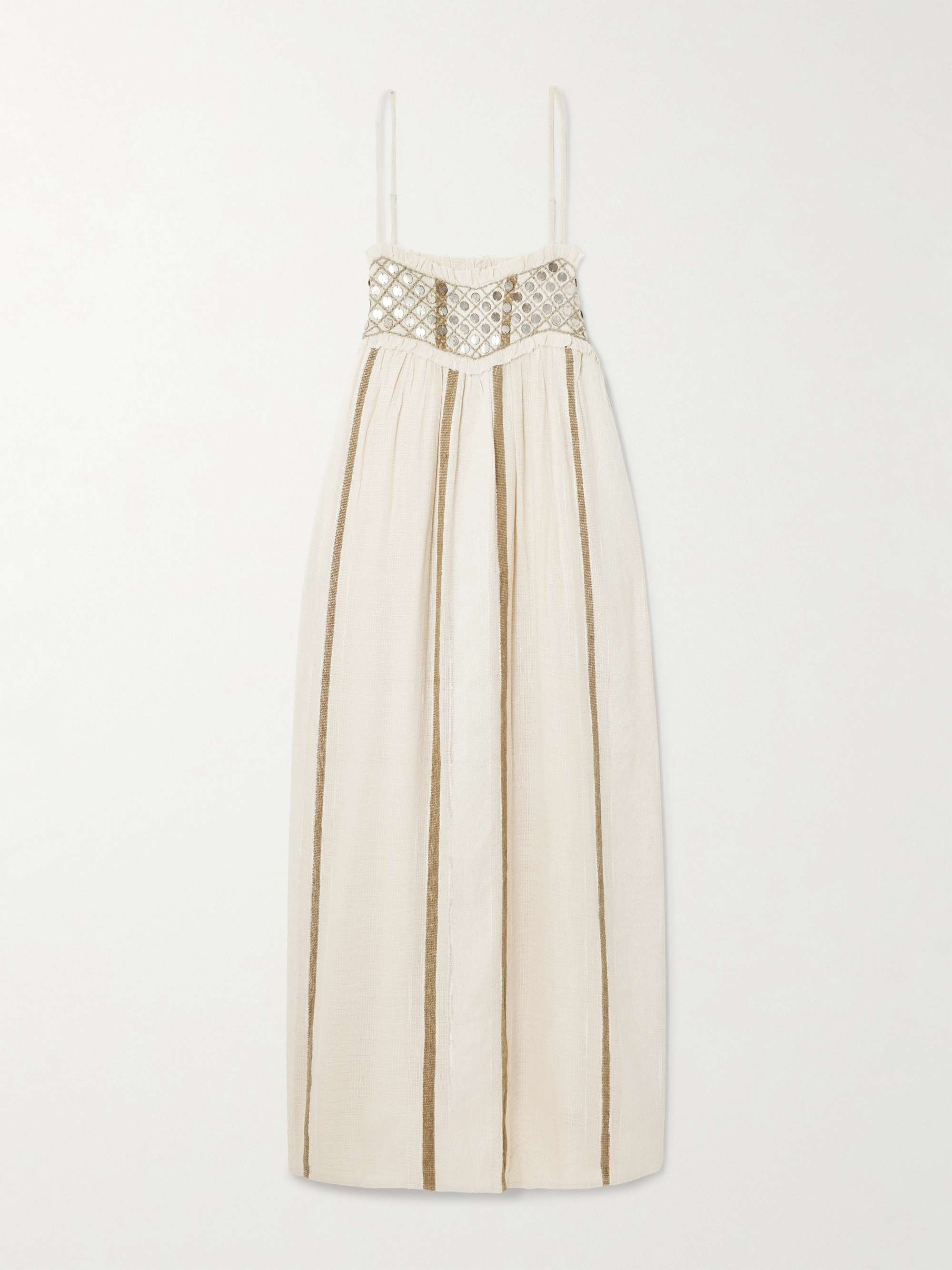 Eden frayed embellished striped cotton-blend gauze midi dress view