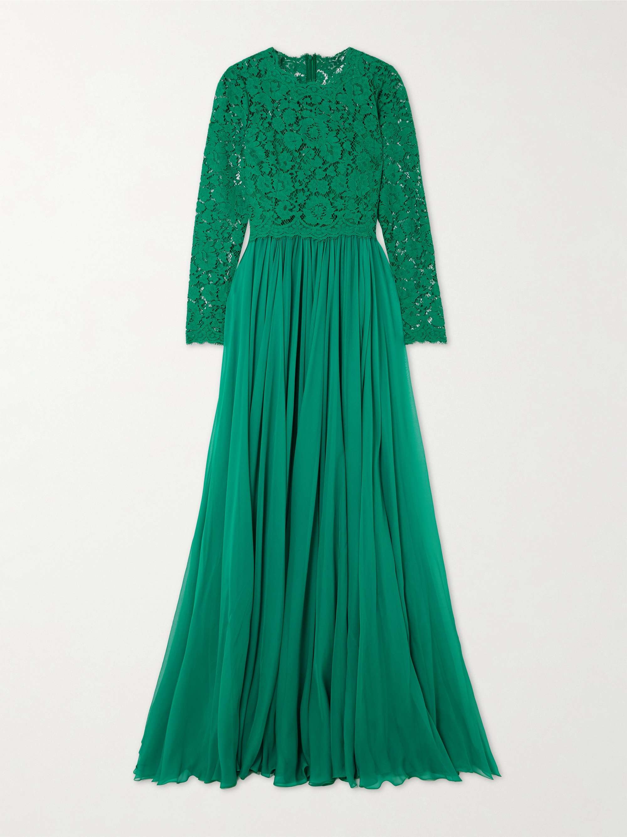 Silk-blend lace and pleated chiffon gown view