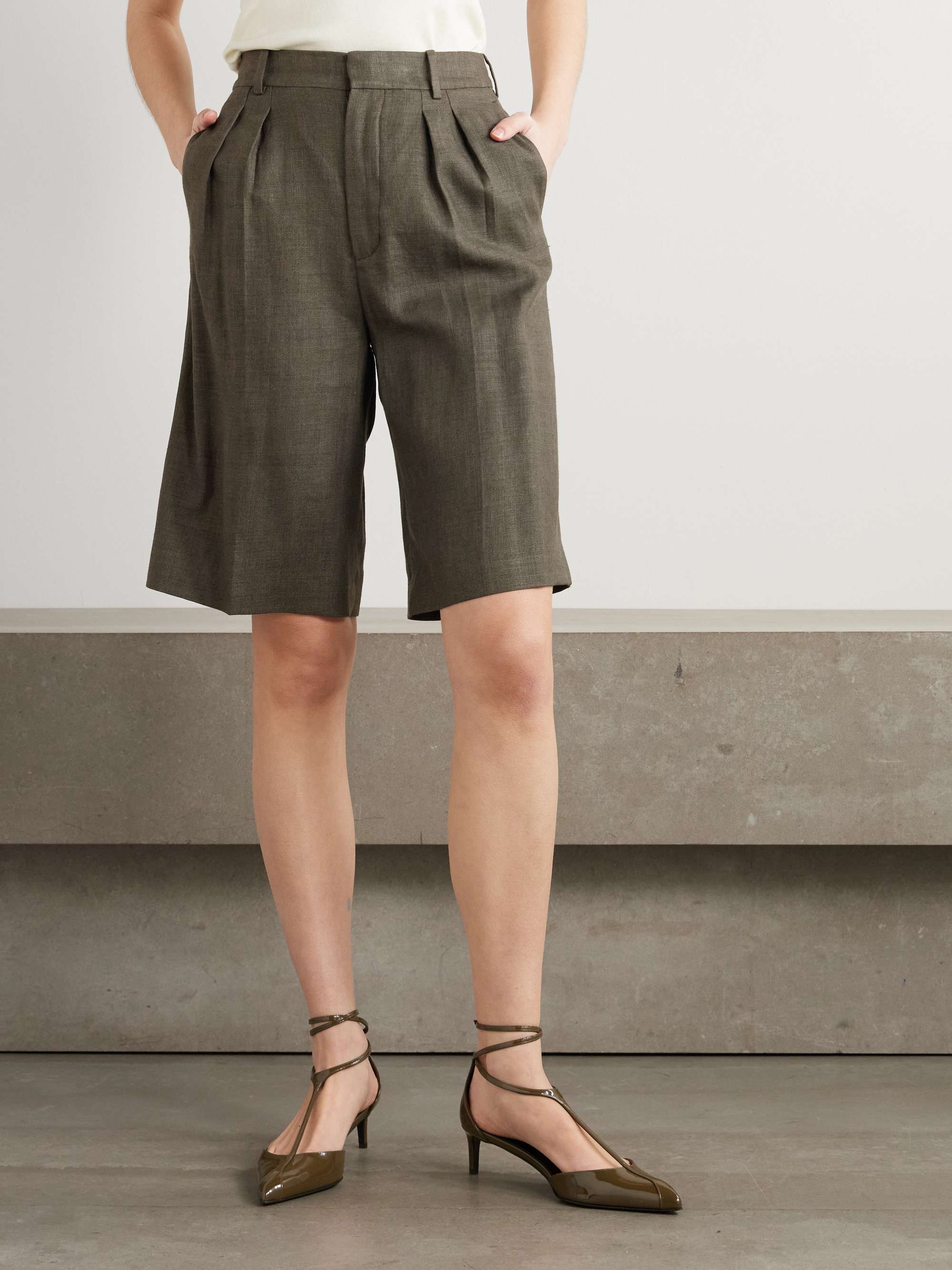 Digby pleated linen and wool-blend shorts view