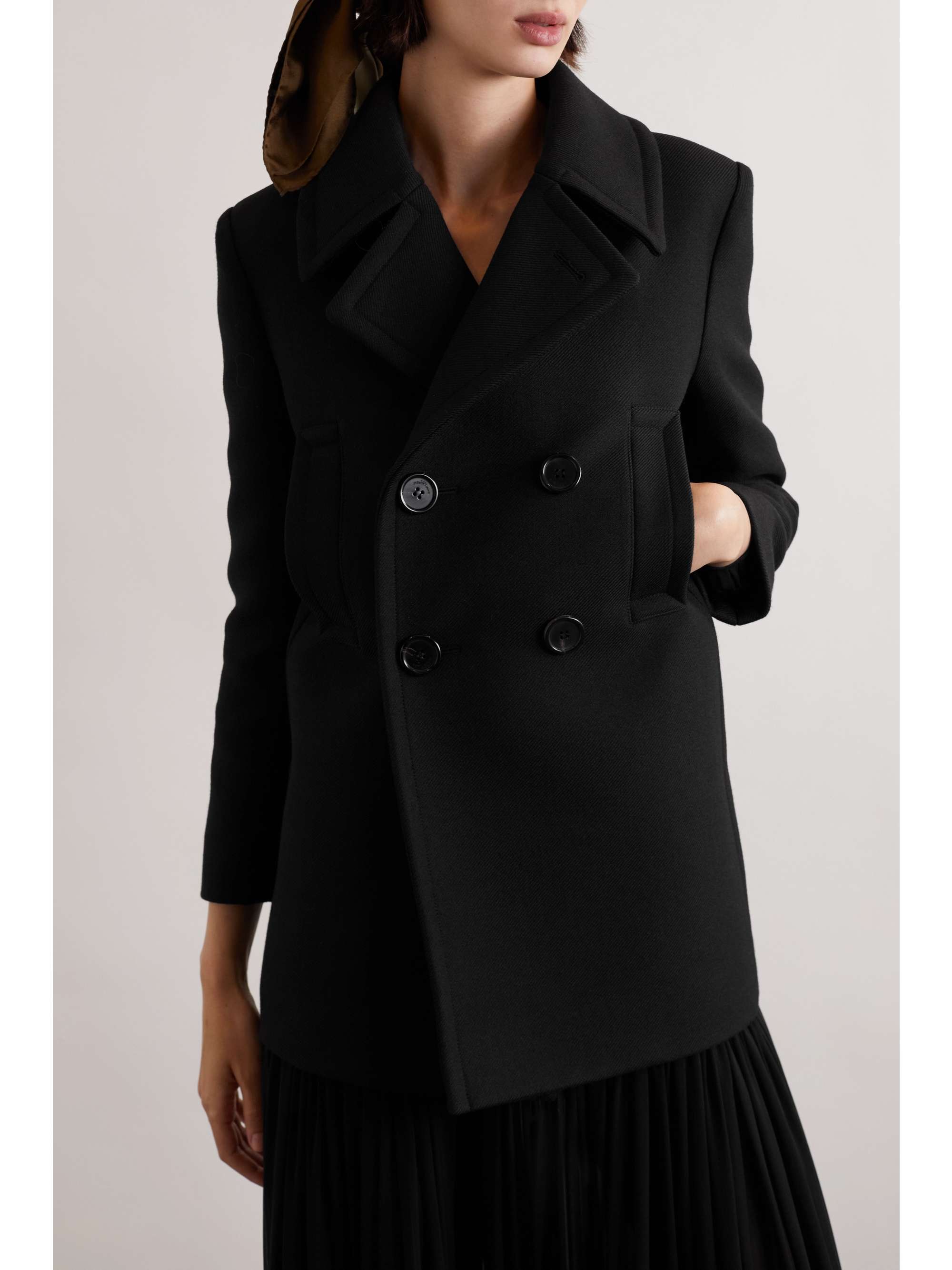 Double-breasted wool and silk-blend twill coat view