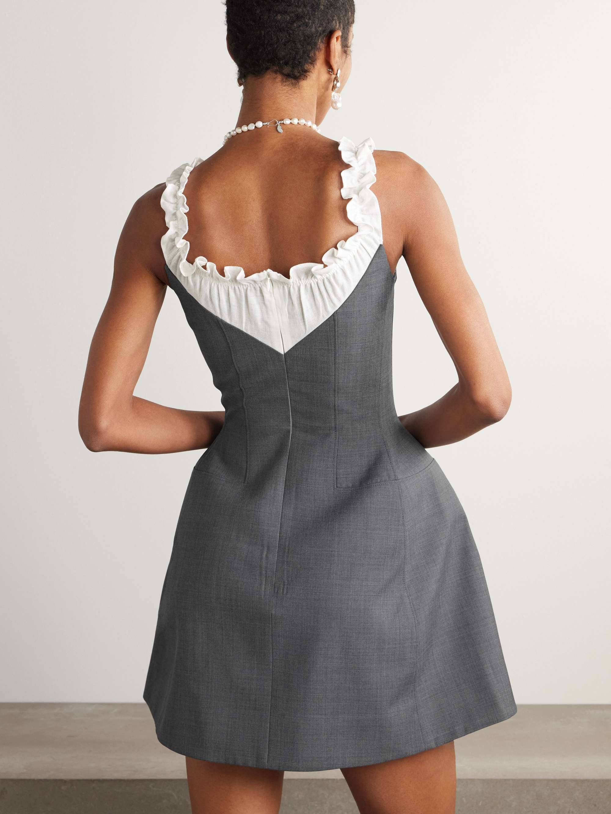 Paneled wool and linen-blend trimmed grain de poudre mini dress view