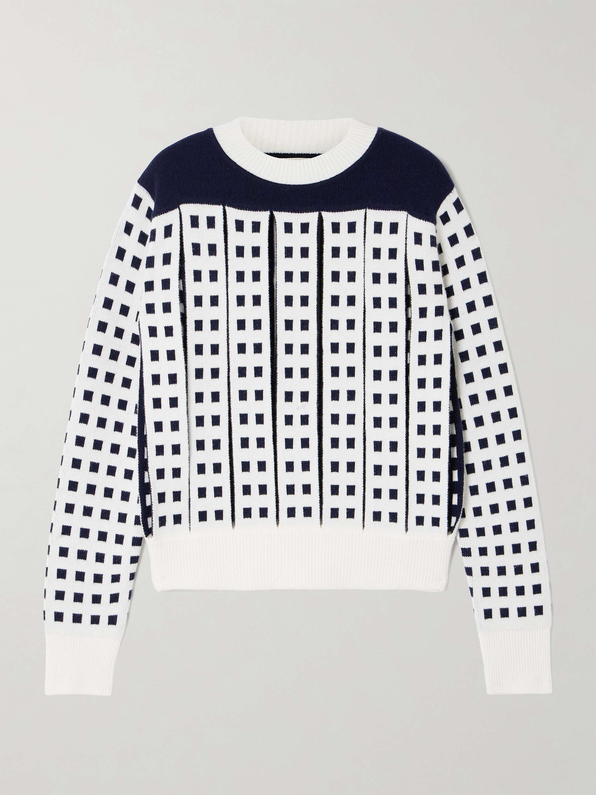 Cutout jacquard-knit sweater view