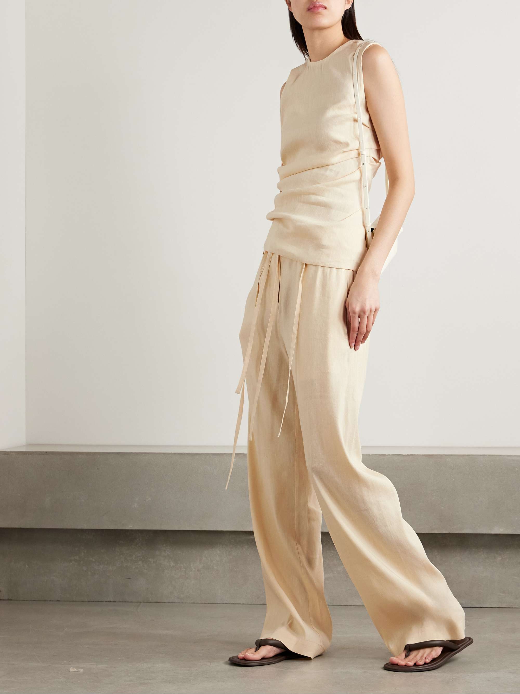 Magnus belted linen-blend wide-leg pants view