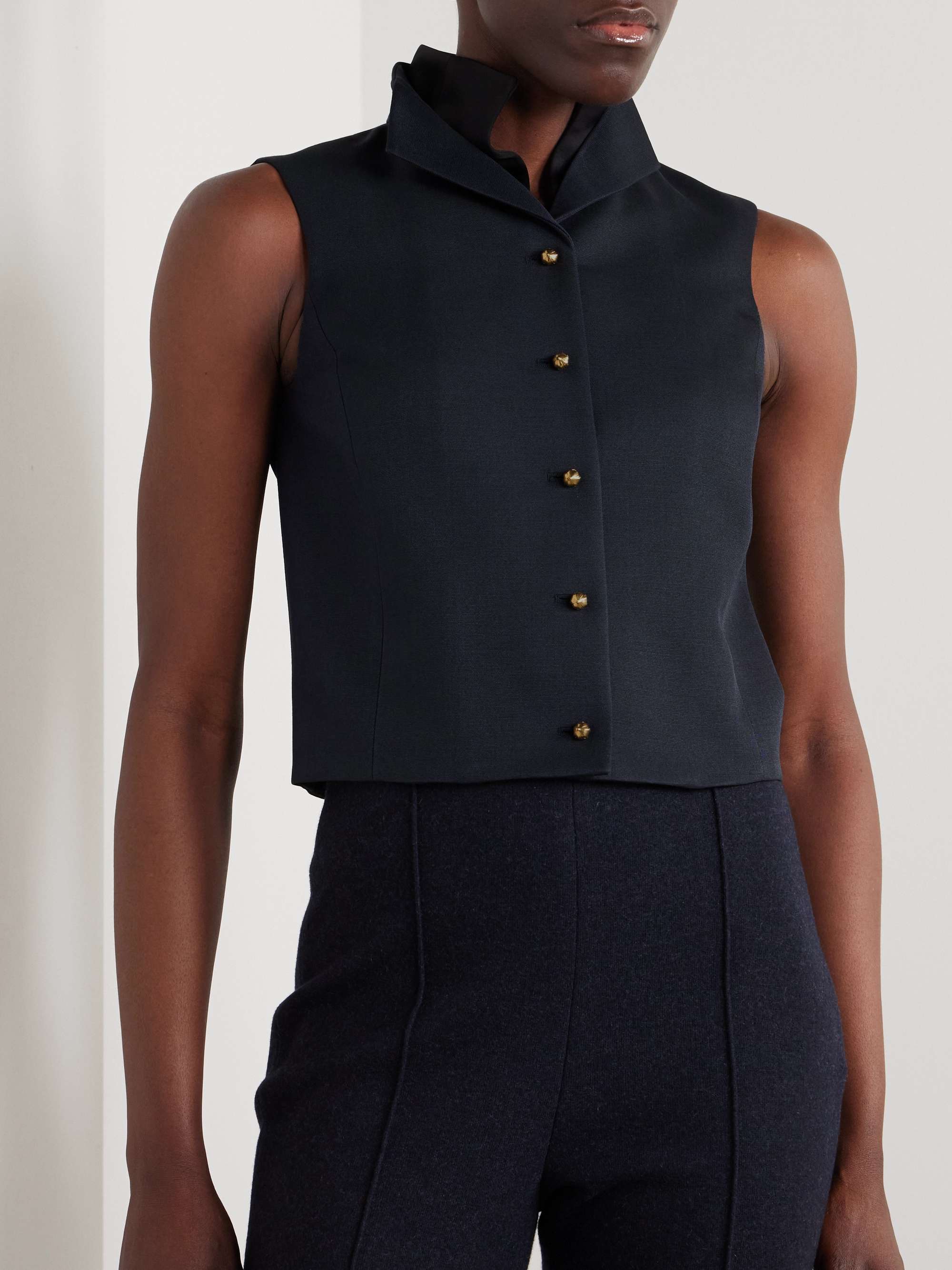 Dianne layered satin-trimmed grain de poudre wool and silk-blend vest view