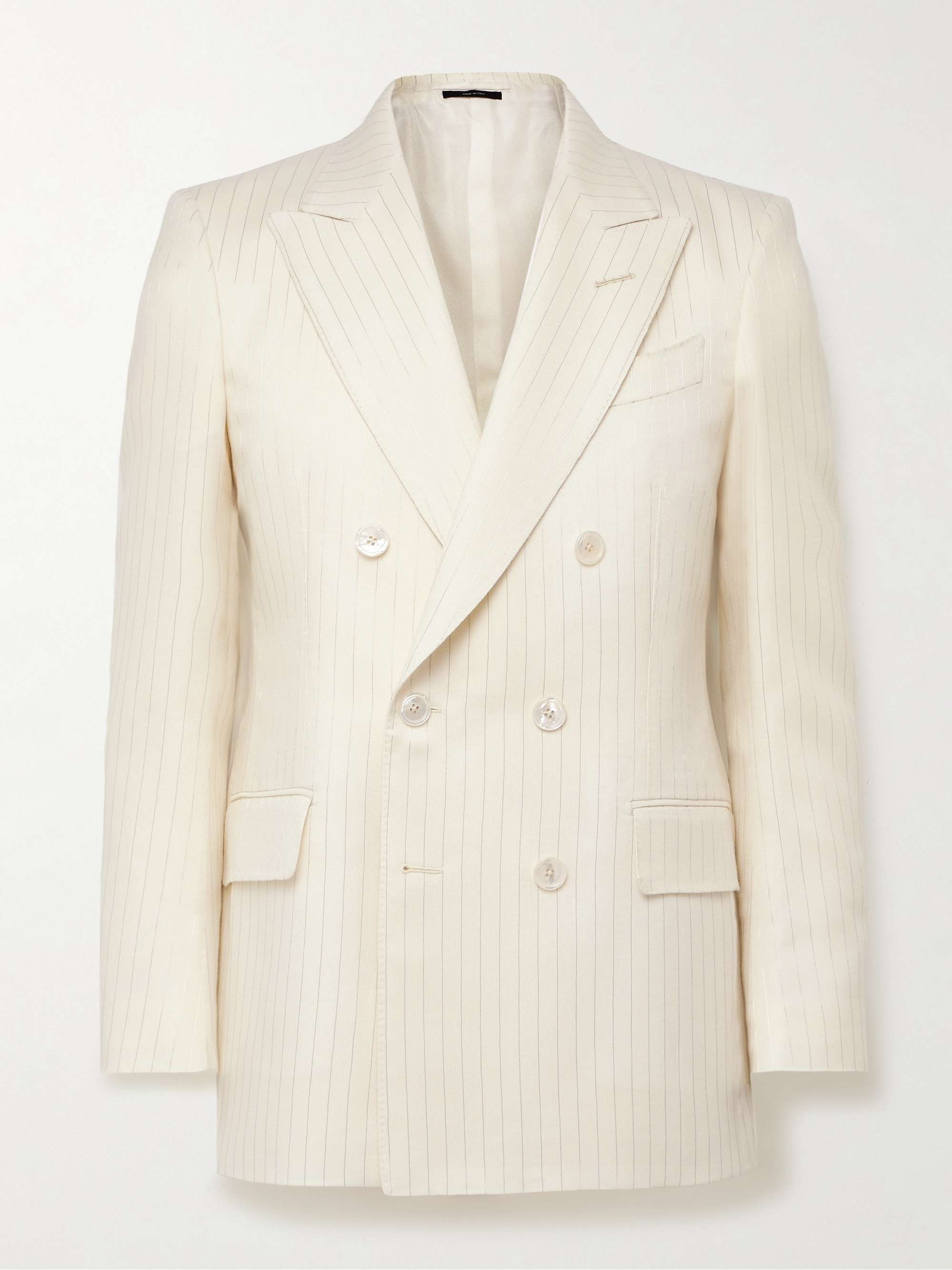 Dyllan Double-Breasted Metallic Striped Wool-Blend Suit Jacket view