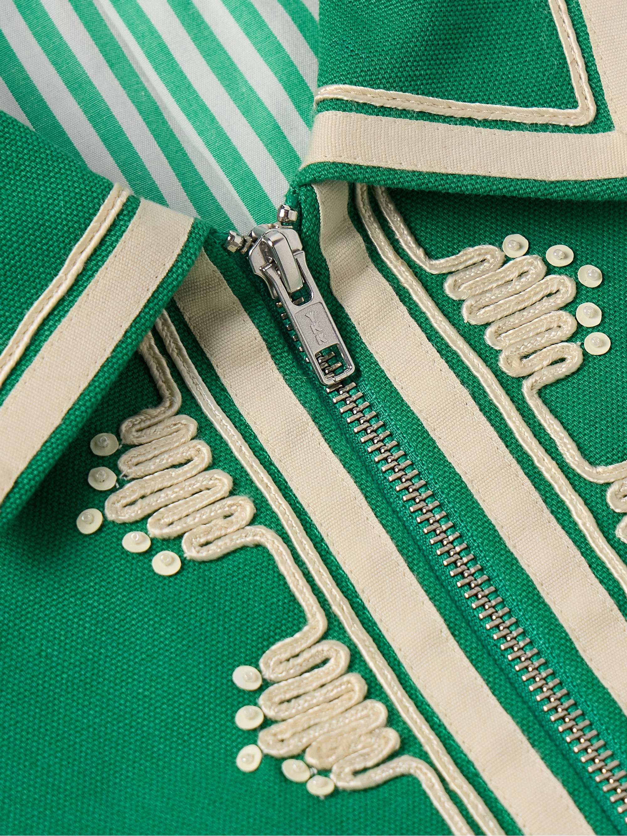 Ripple Embellished Grosgrain-Trimmed Cotton-Canvas Jacket view