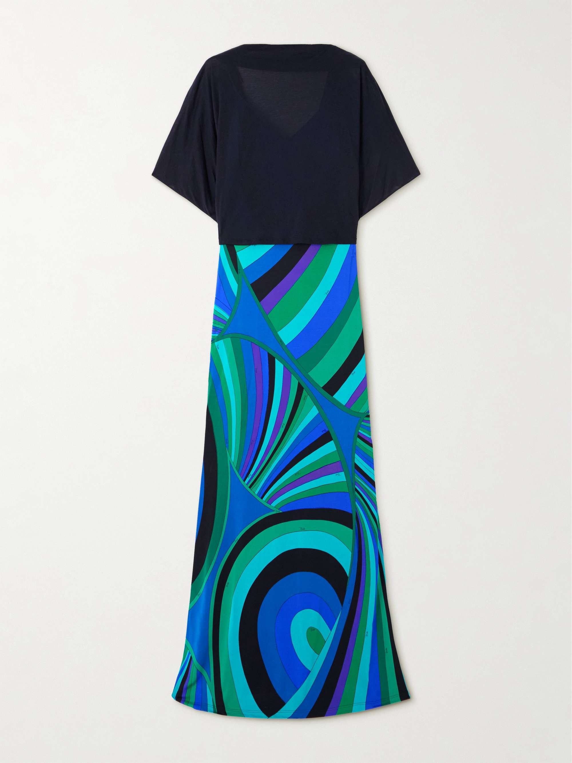 Layered cotton and silk-blend and printed jersey maxi dress view