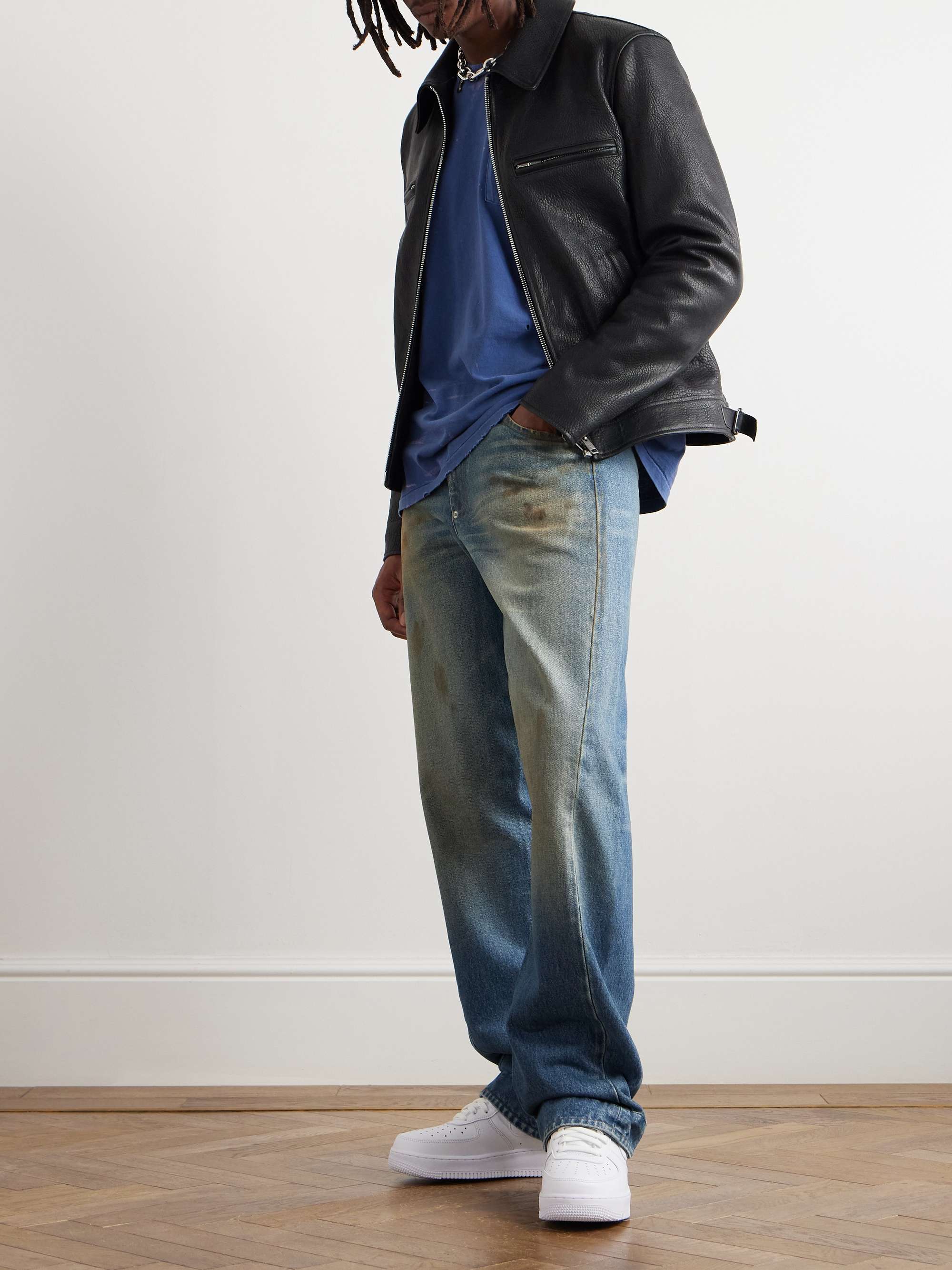 Zip Straight-Leg Distressed Jeans view