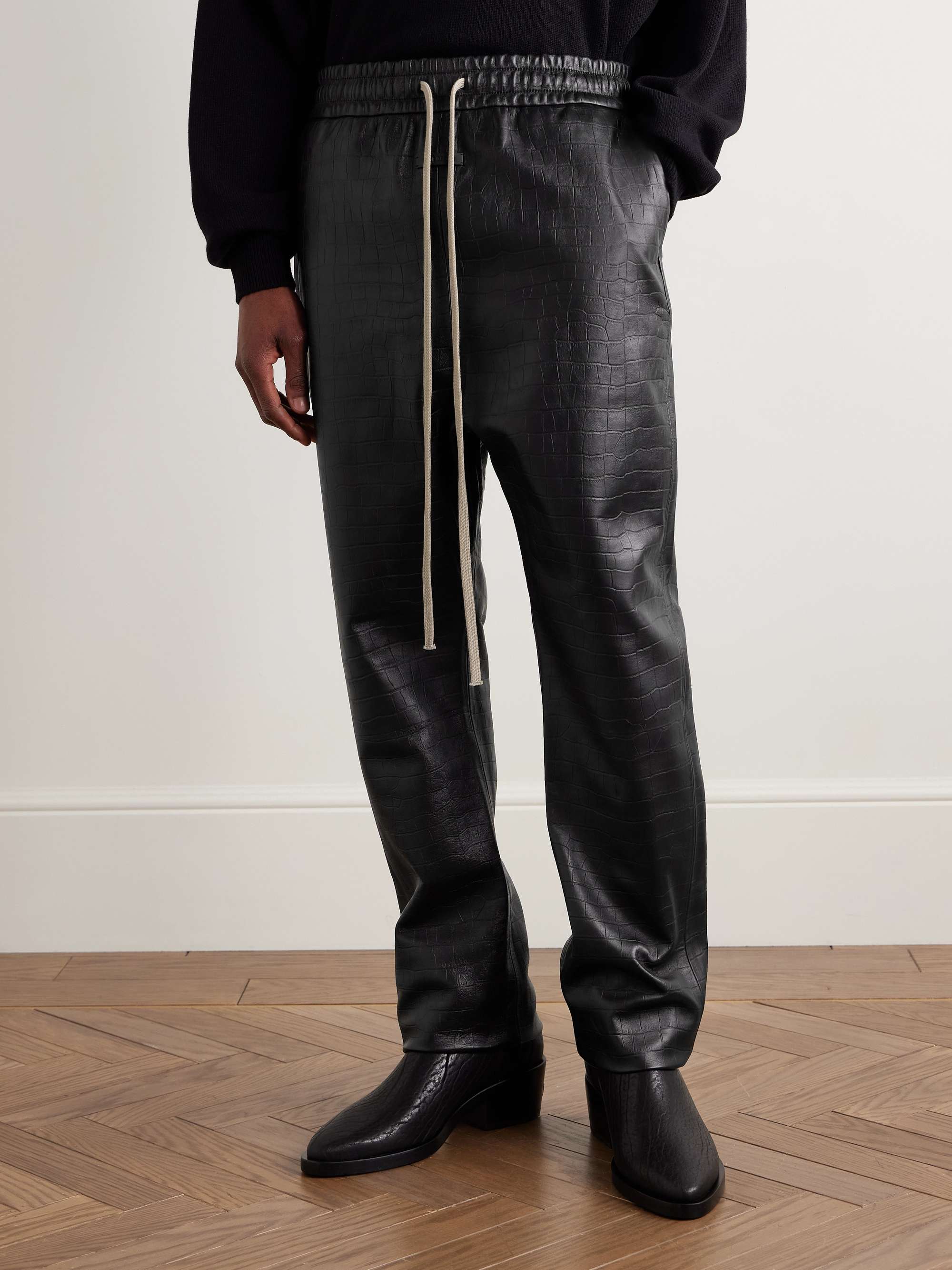 Forum Straight-Leg Croc-Effect Leather Drawstring Trousers view