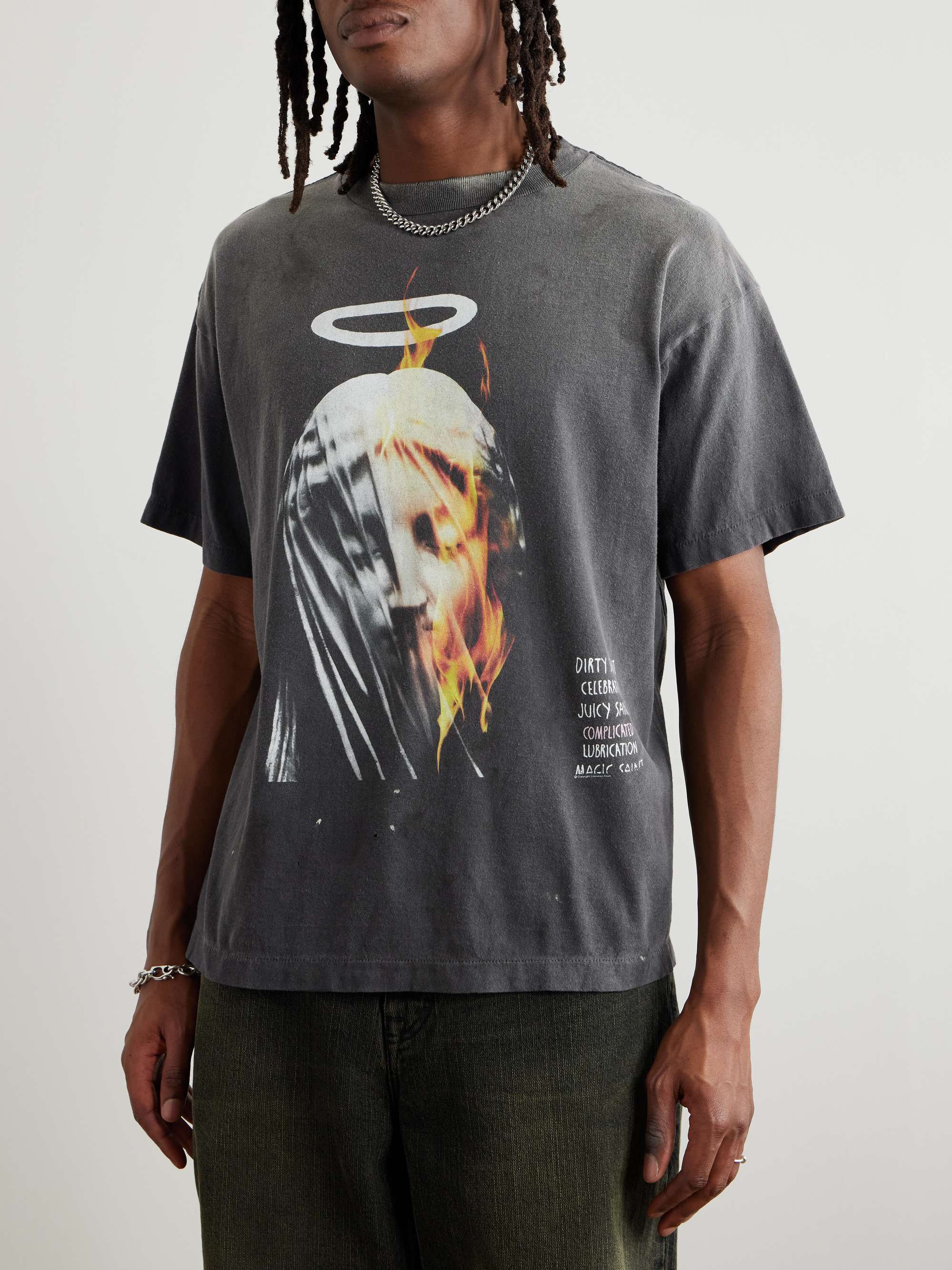 Angel Tee Distressed Printed Cotton-Jersey T-Shirt view