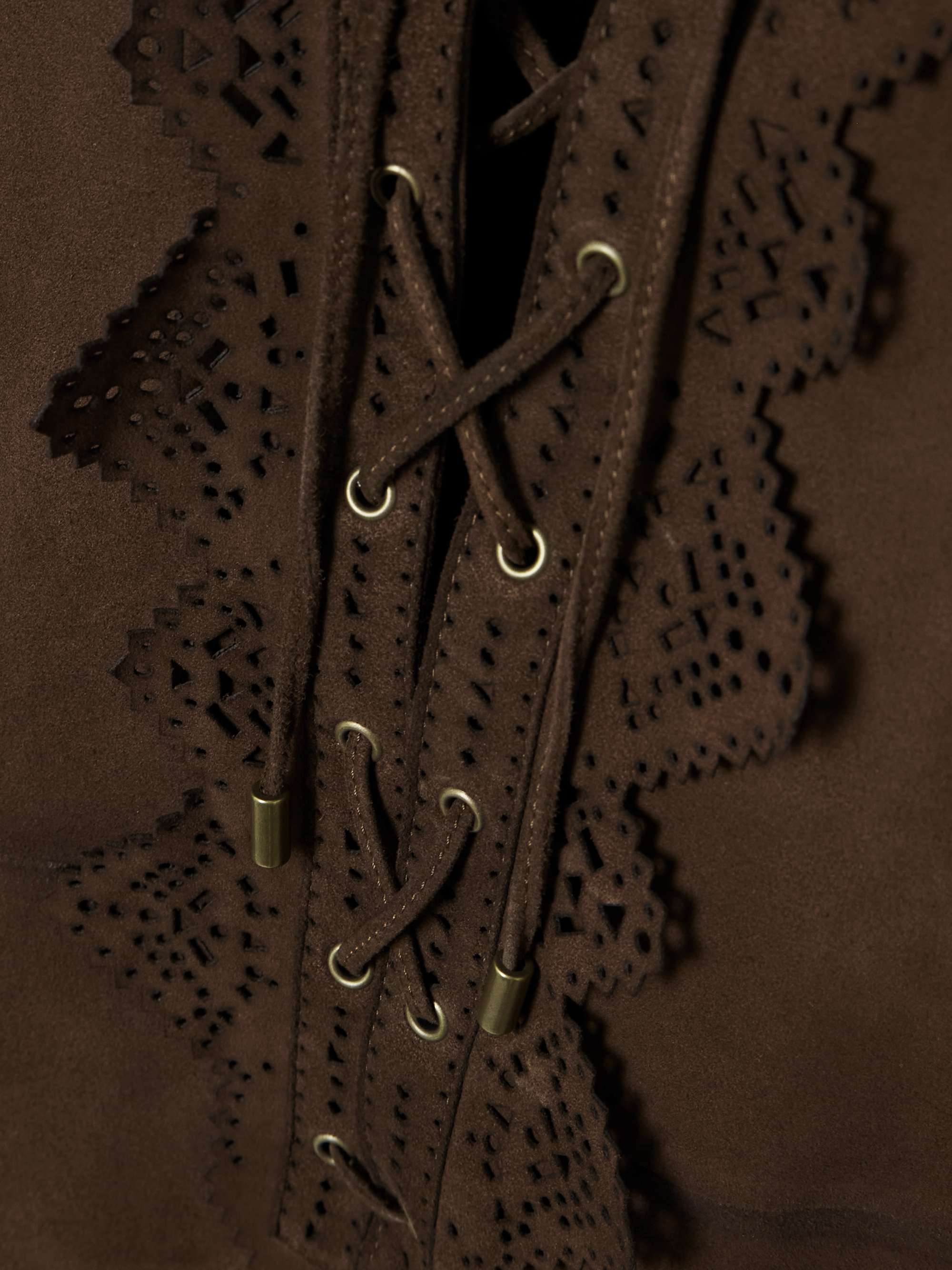 Charlina lace-up scalloped perforated suede mini dress view