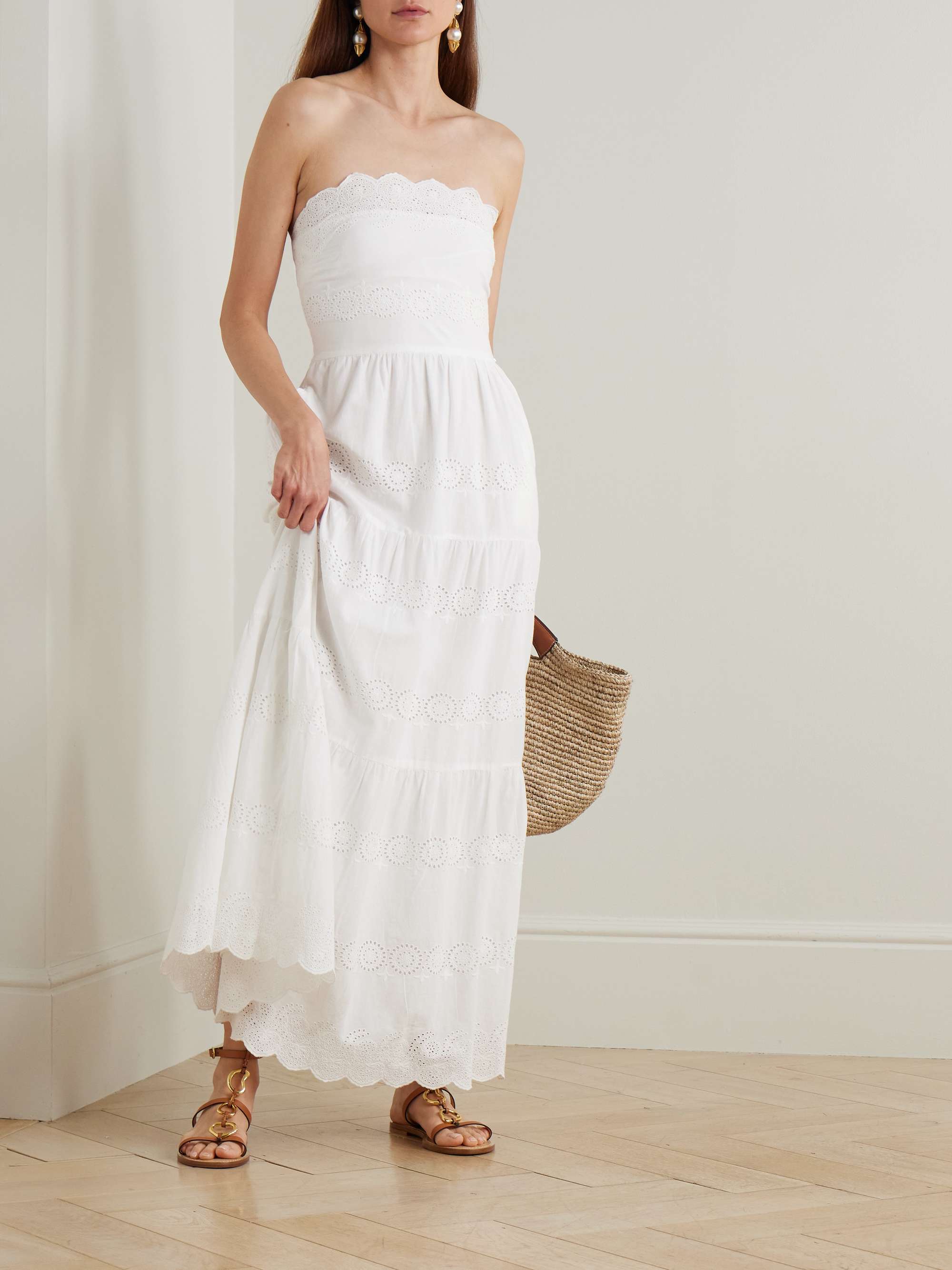 Sophie strapless scalloped broderie anglaise cotton midi dress view