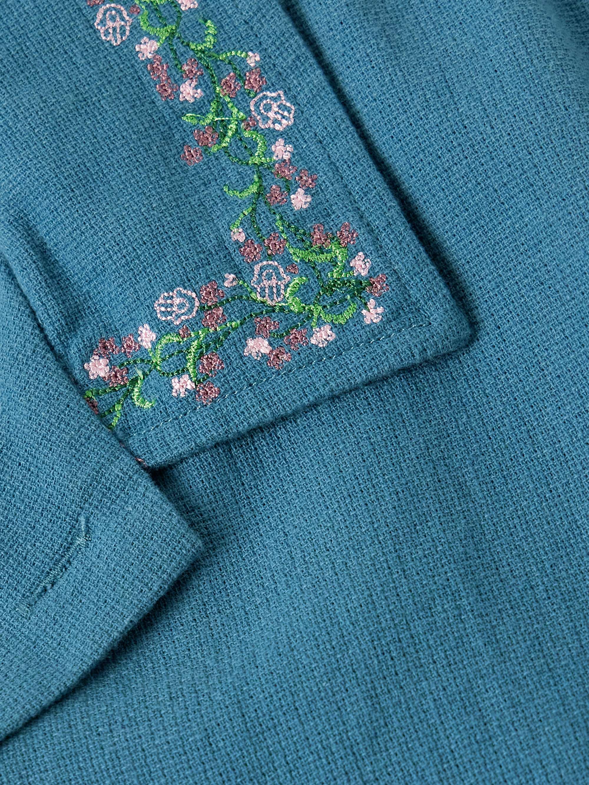 Convertible-Collar Embroidered Cotton-Hopsack Shirt view