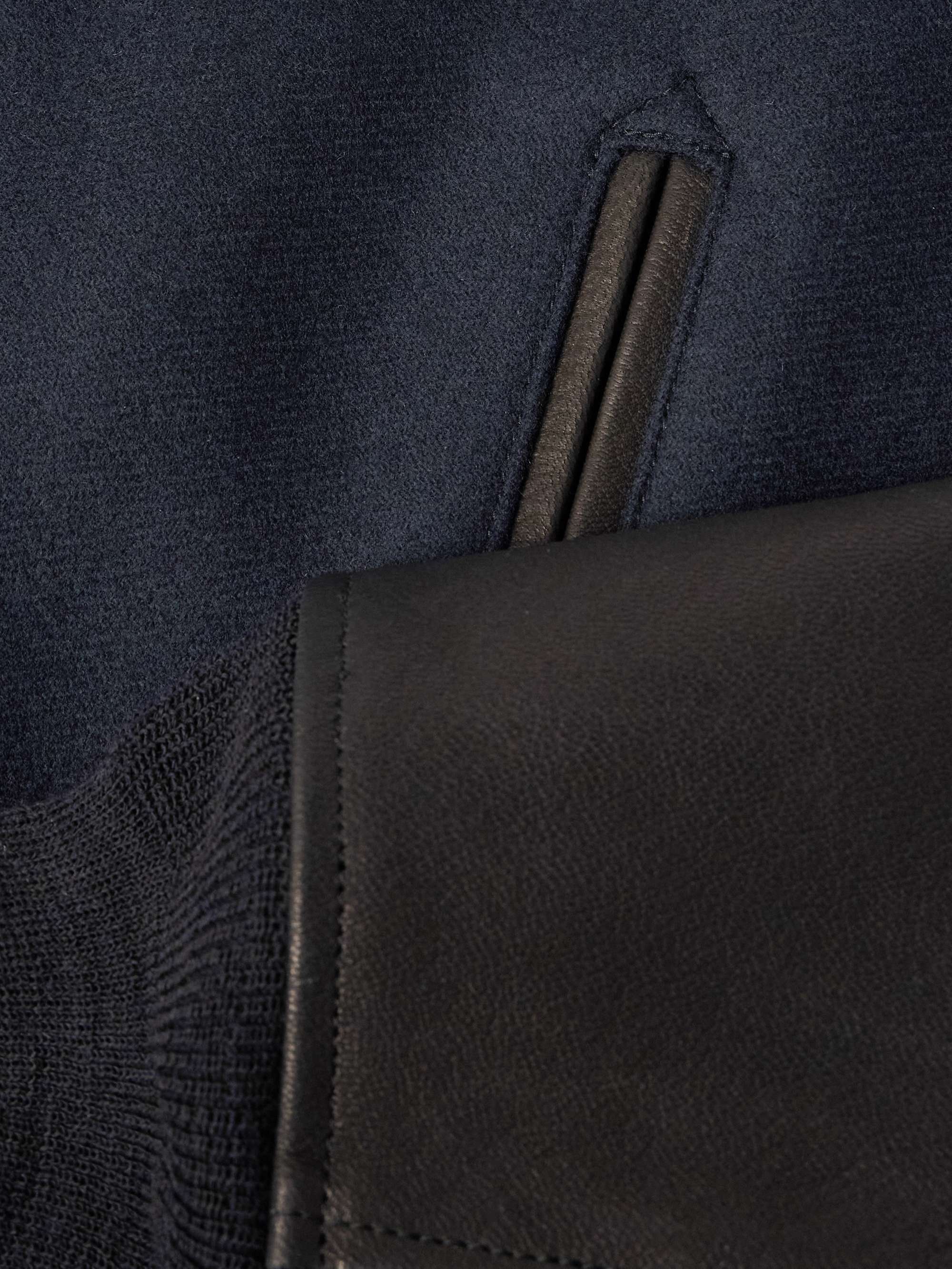 Award Full-Grain Leather and Wool-Twill Bomber Jacket view