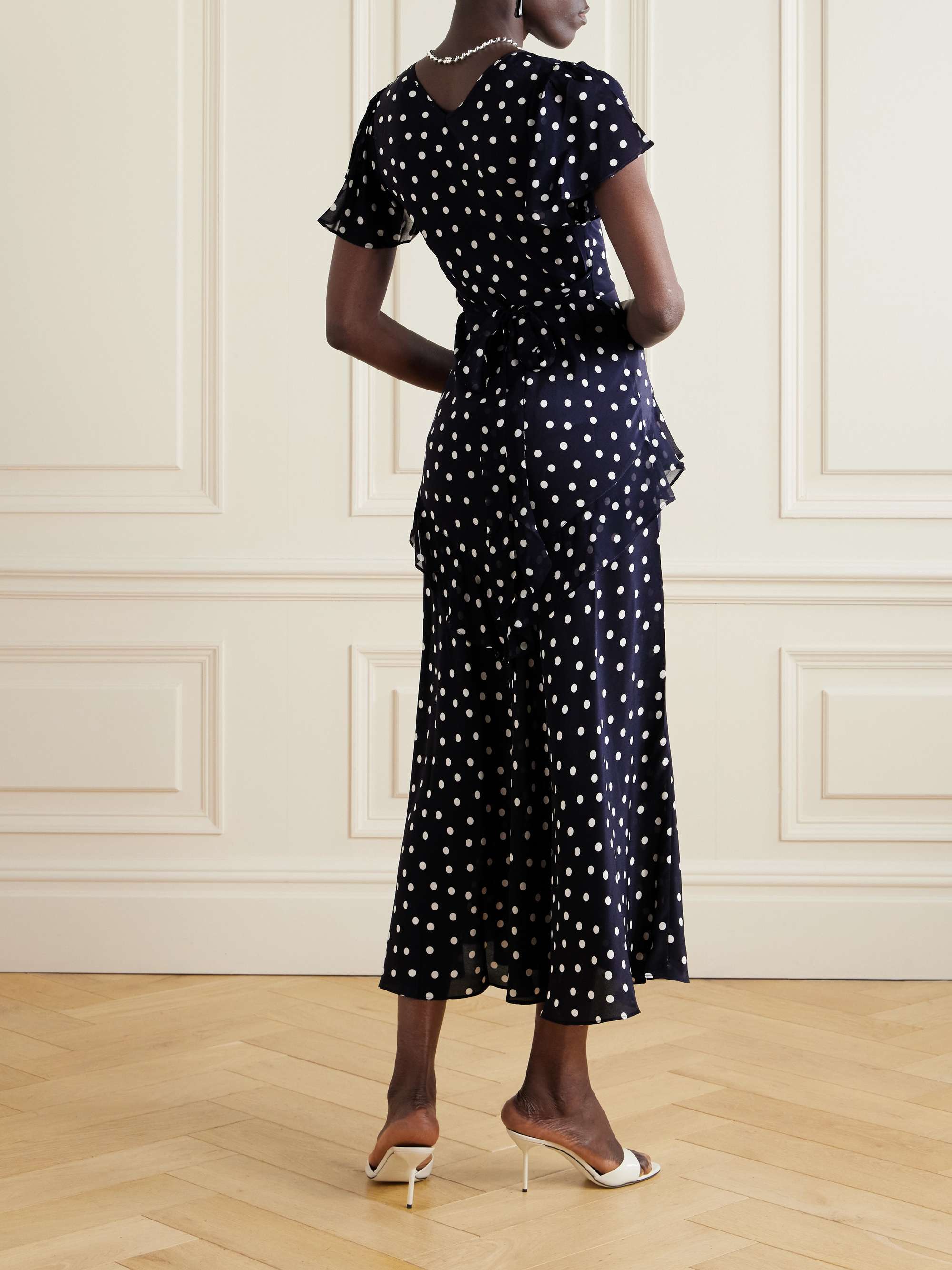 Evie ruffled polka-dot silk-chiffon midi dress view