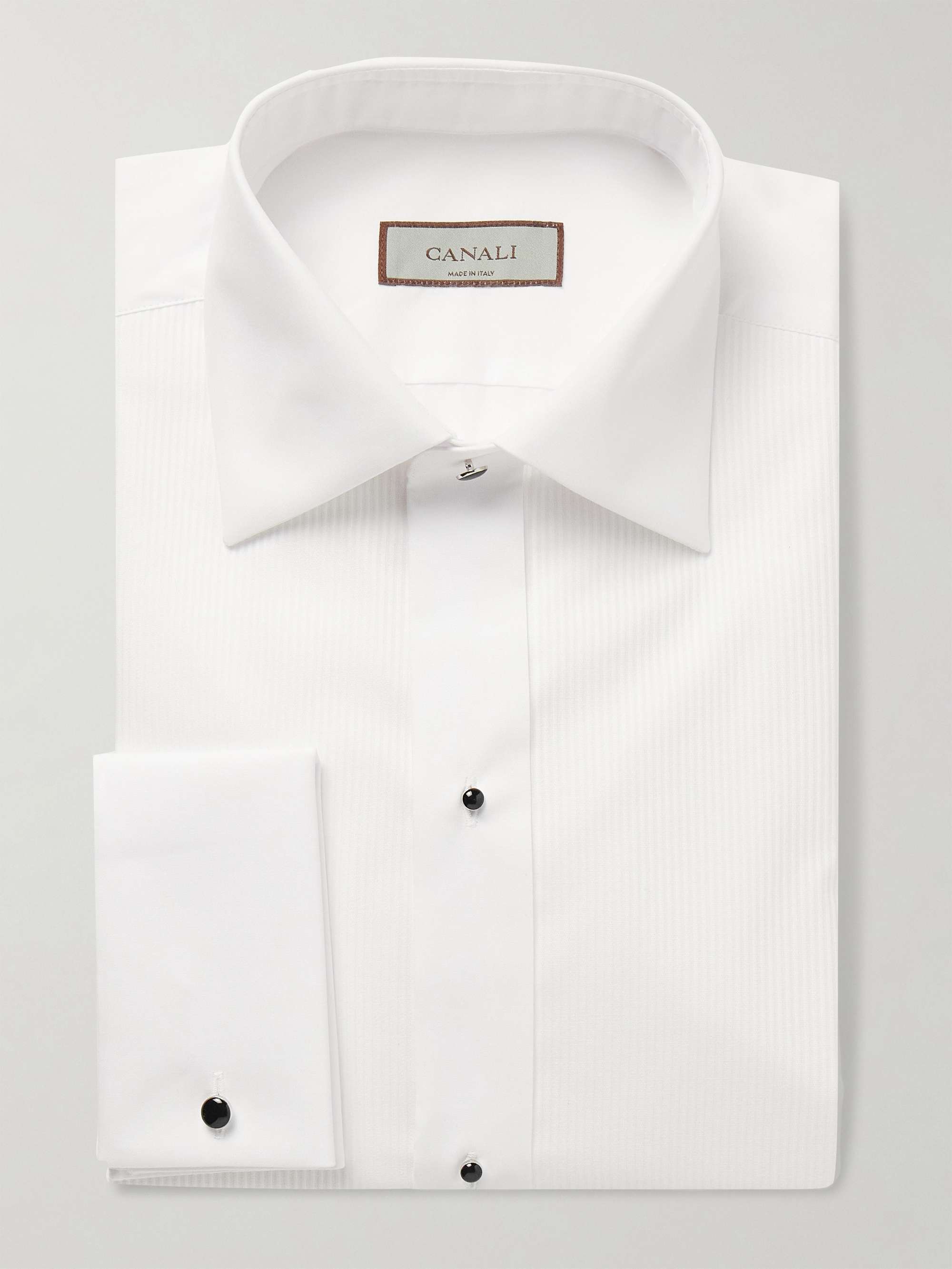 Cutaway-Collar Pleated Bib-Front Cotton-Poplin Shirt view