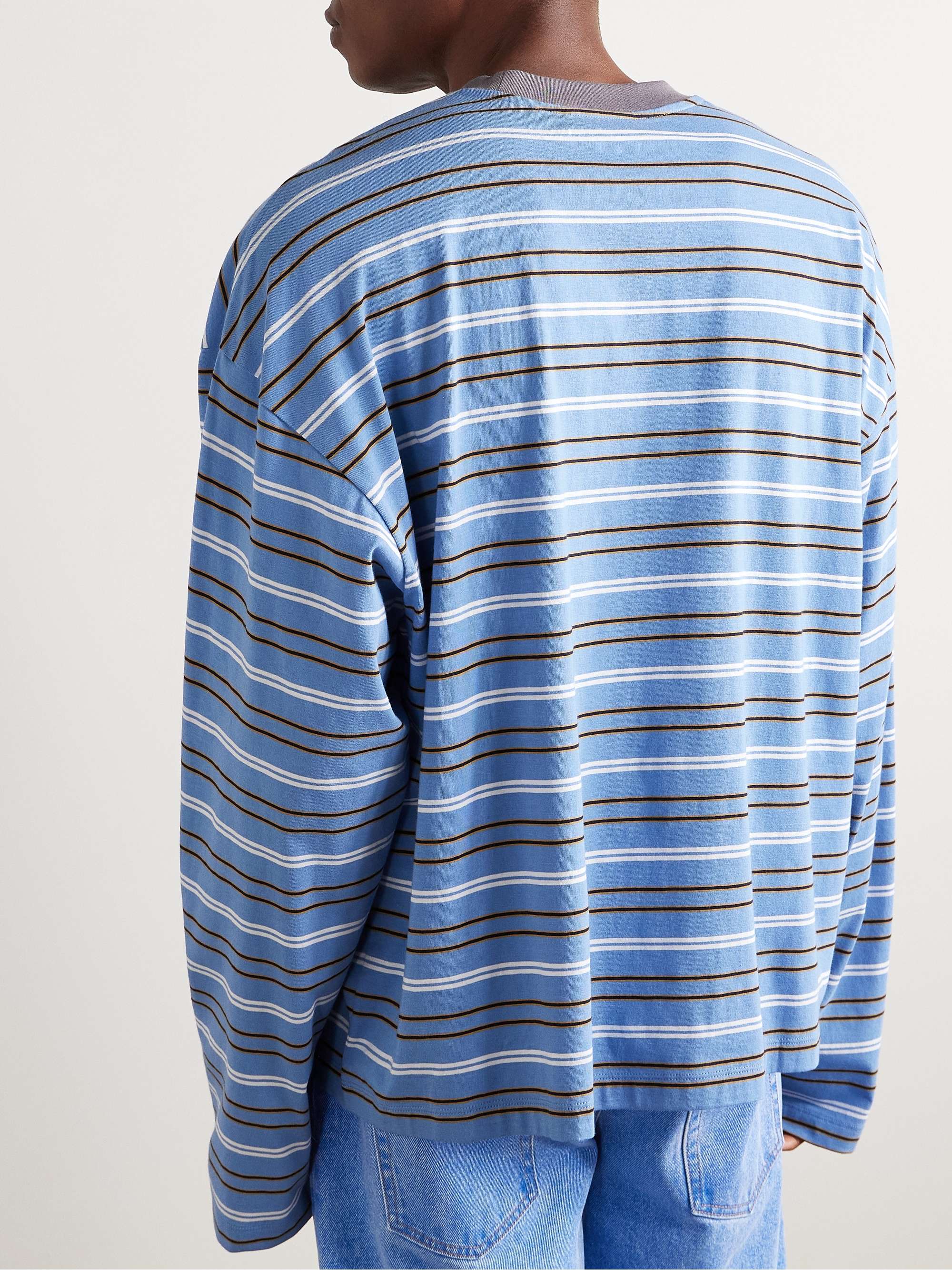 Oversized Logo-Embroidered Striped Cotton-Jersey T-Shirt view