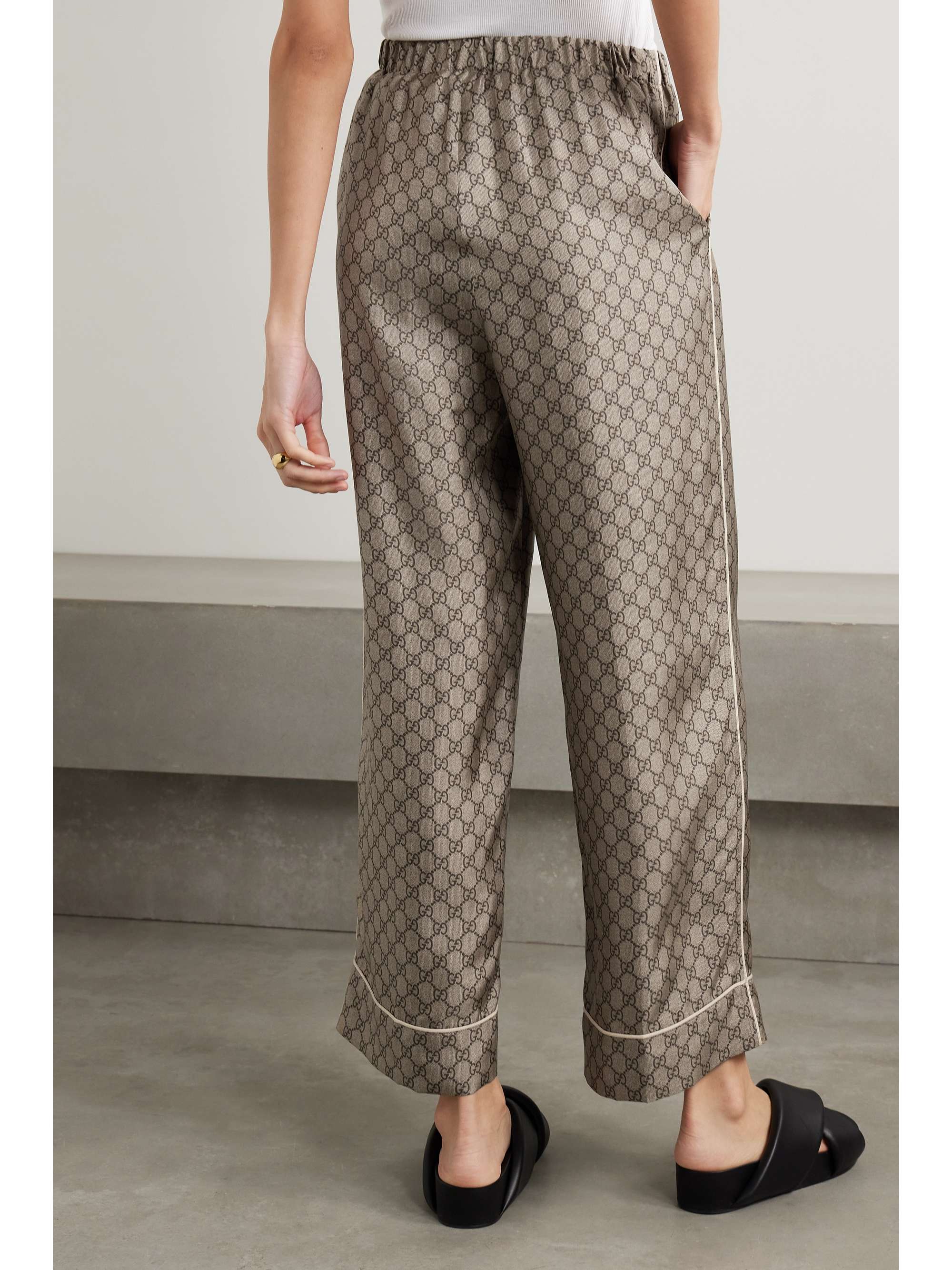 Cropped silk-satin jacquard wide-leg pants view