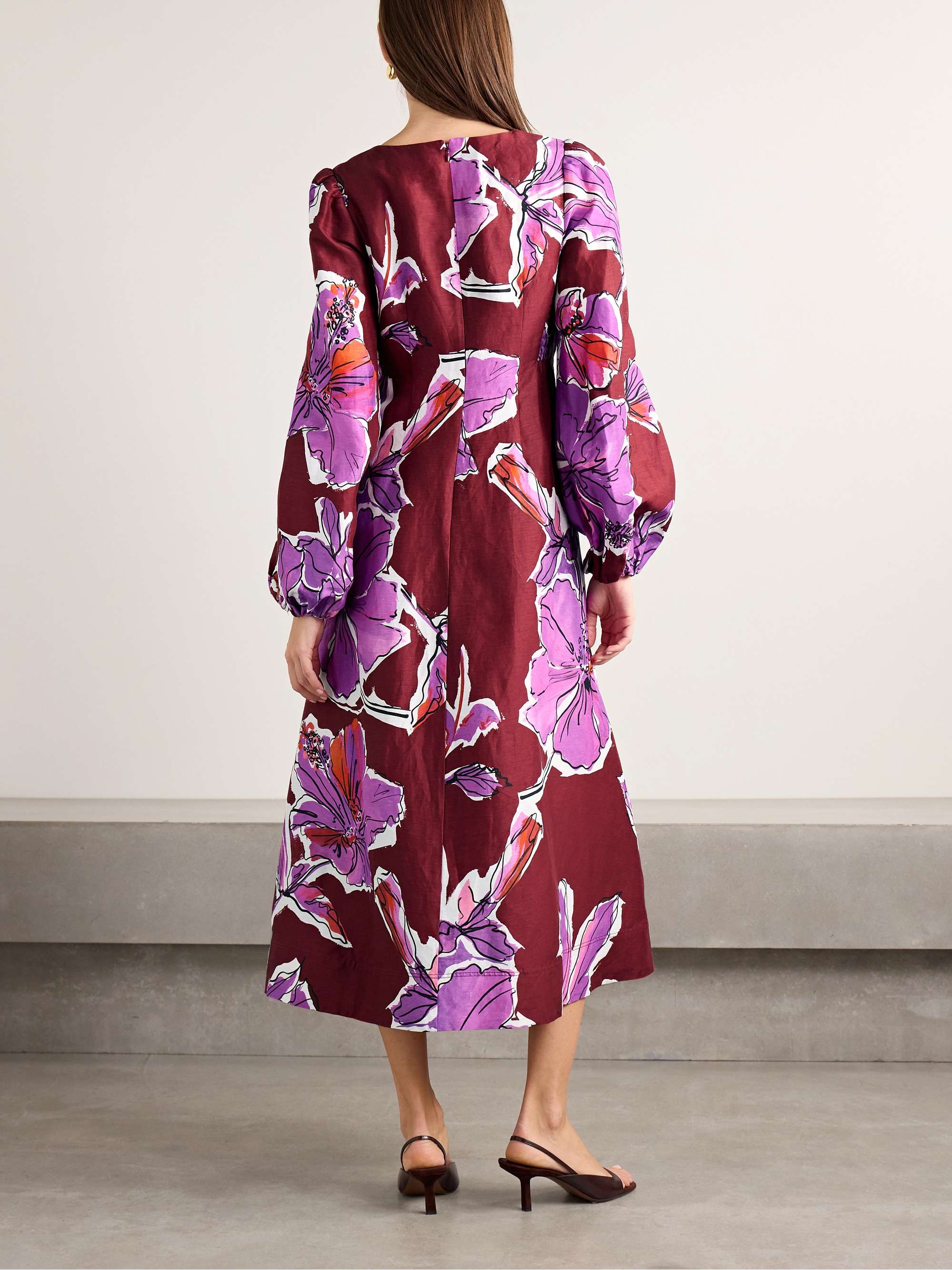 Inflorescence gathered floral-print linen-blend midi dress view