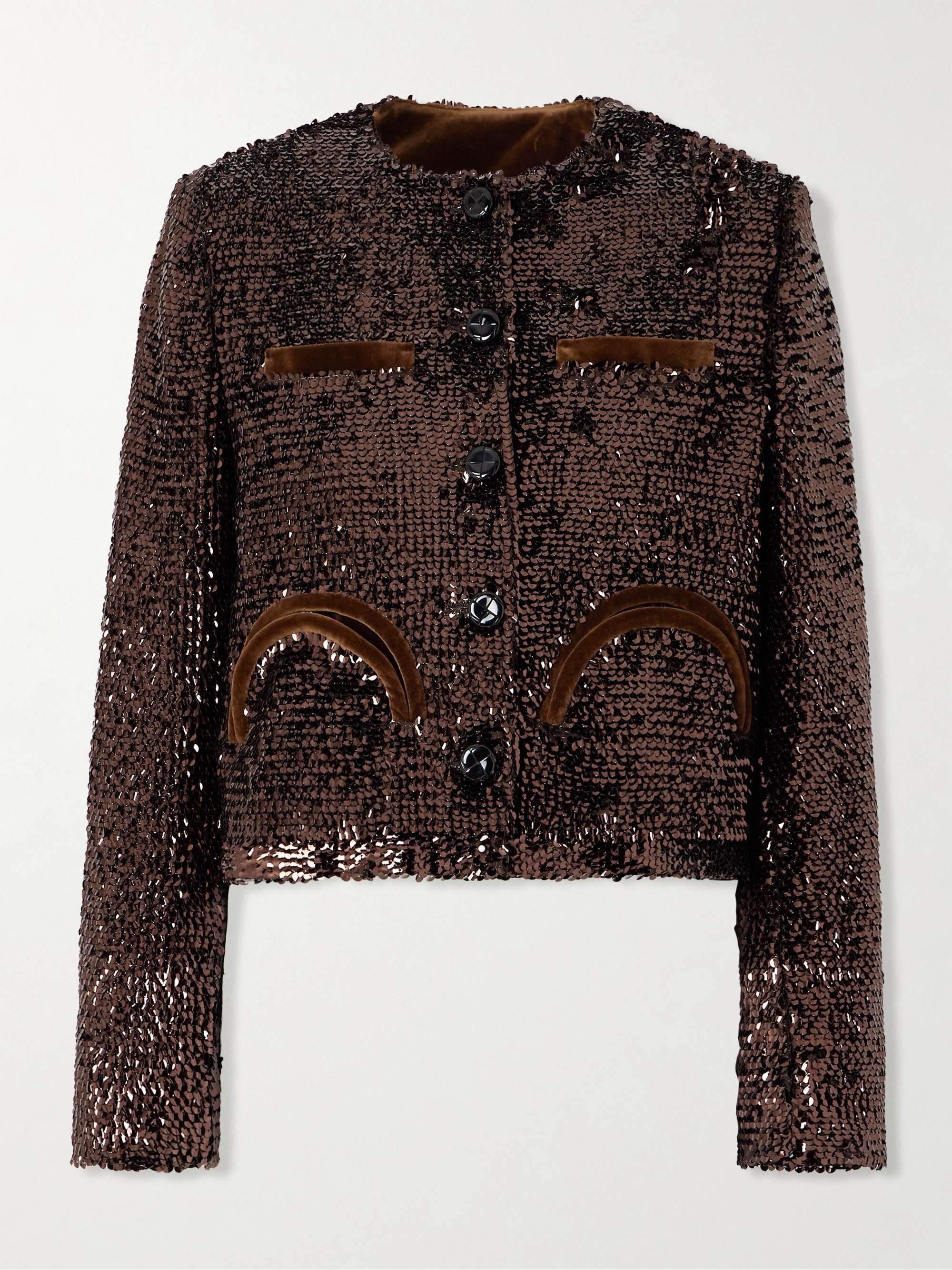 Tropicana Shamo cotton velvet-trimmed sequined satin jacket view