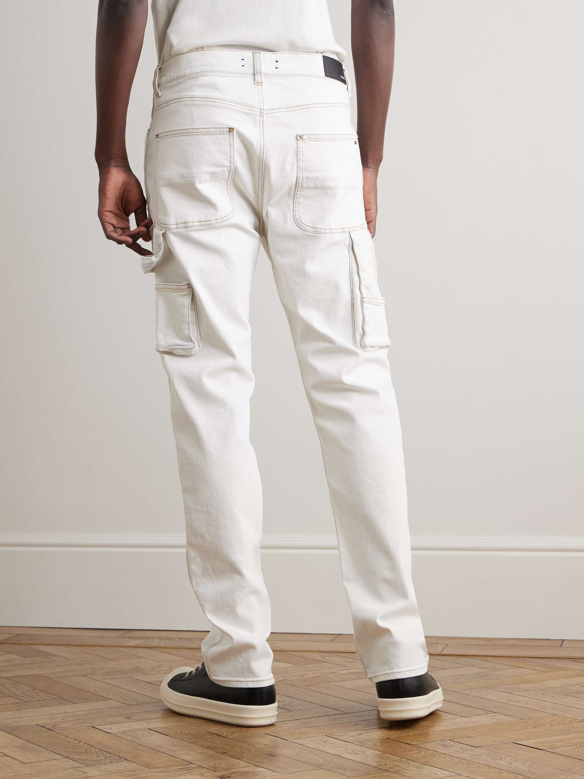 Slim-Fit Straight-Leg Logo-Print Paint-Splattered Jeans view