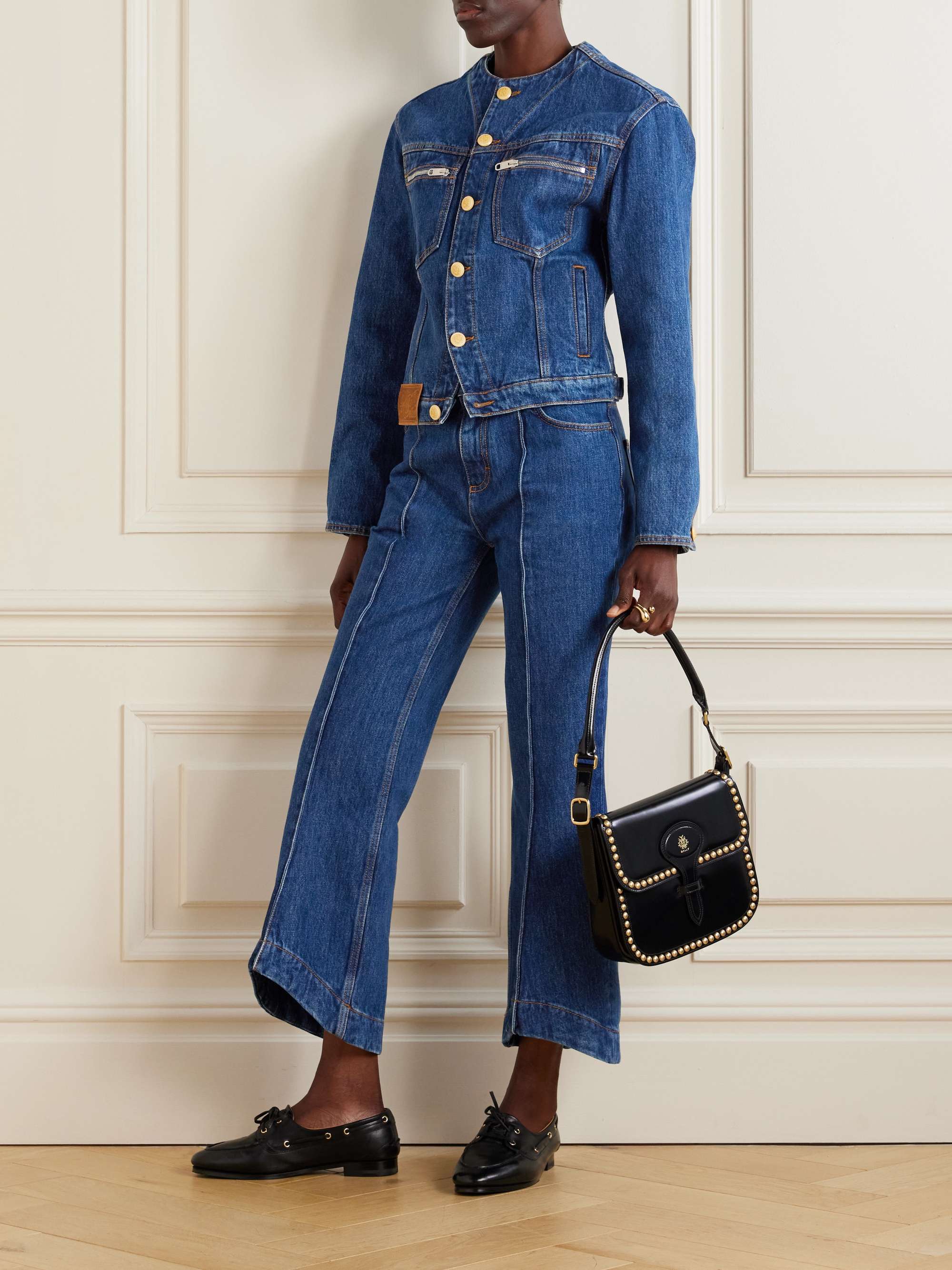 Cropped paneled high-rise flared jeans view
