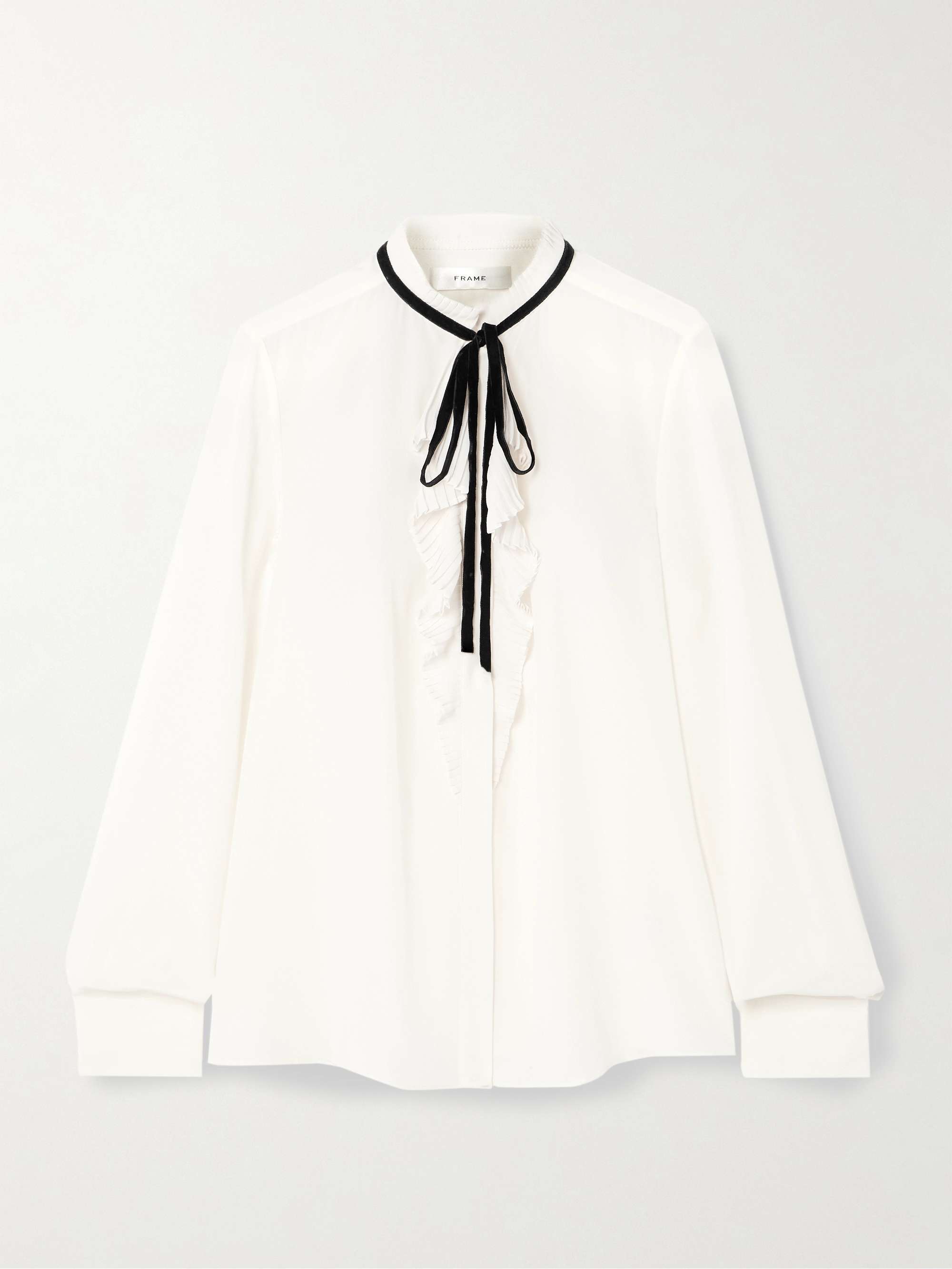 Tie-detailed ruffled silk crepe de chine blouse view